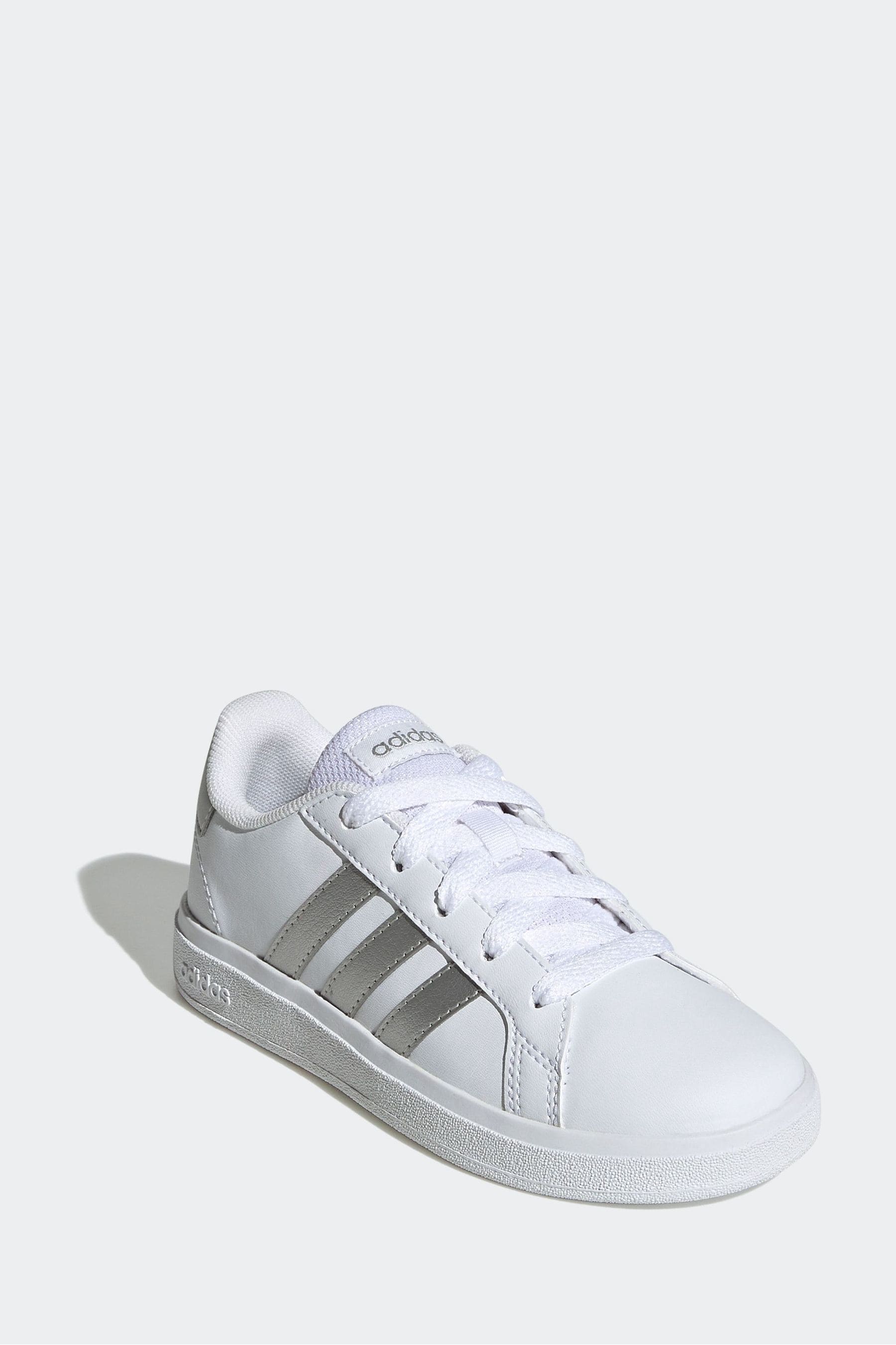 White/Silver adidas Kids Sportswear Grand Court Lifestyle Tennis Lace-Up Trainers