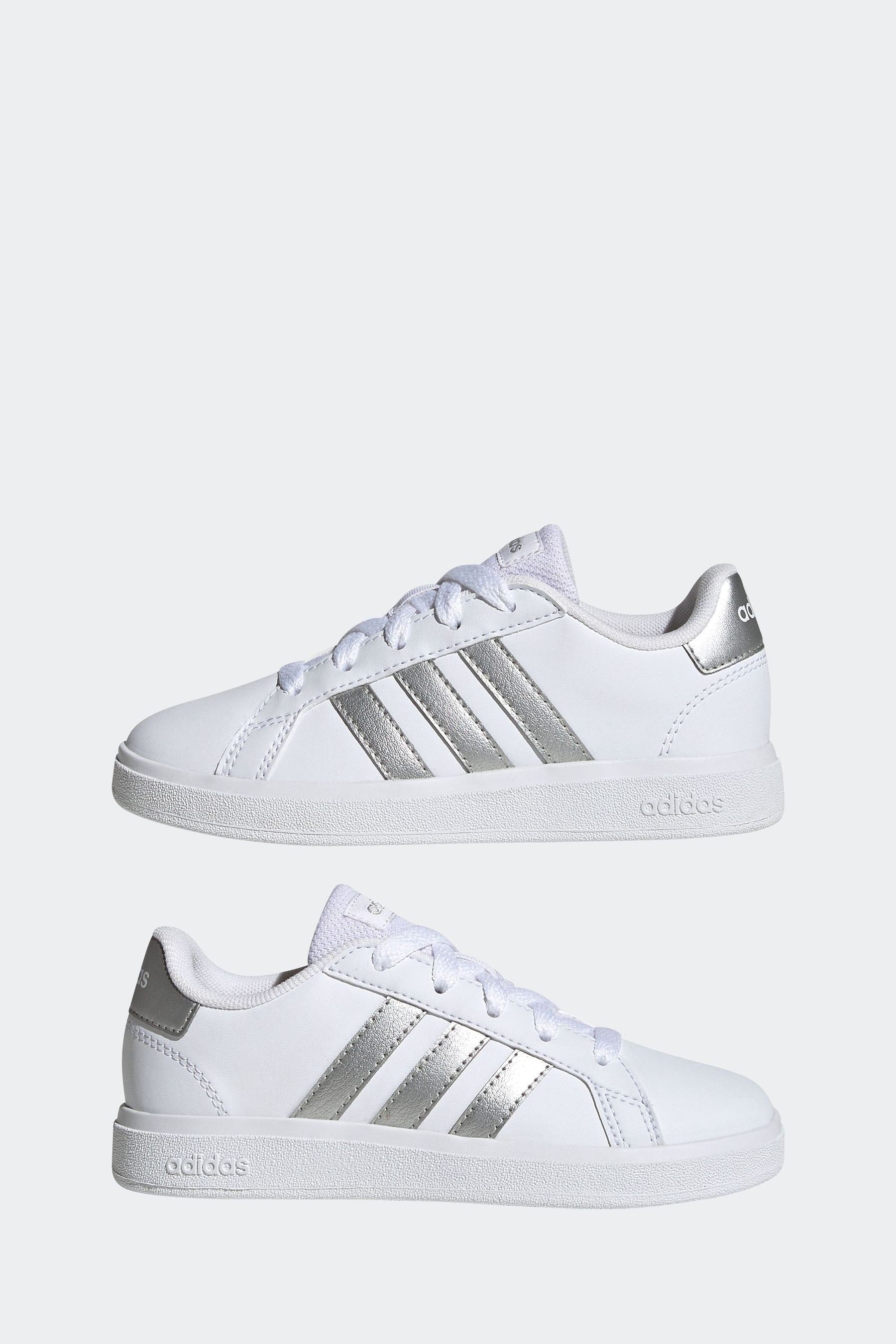 White/Silver adidas Kids Sportswear Grand Court Lifestyle Tennis Lace-Up Trainers