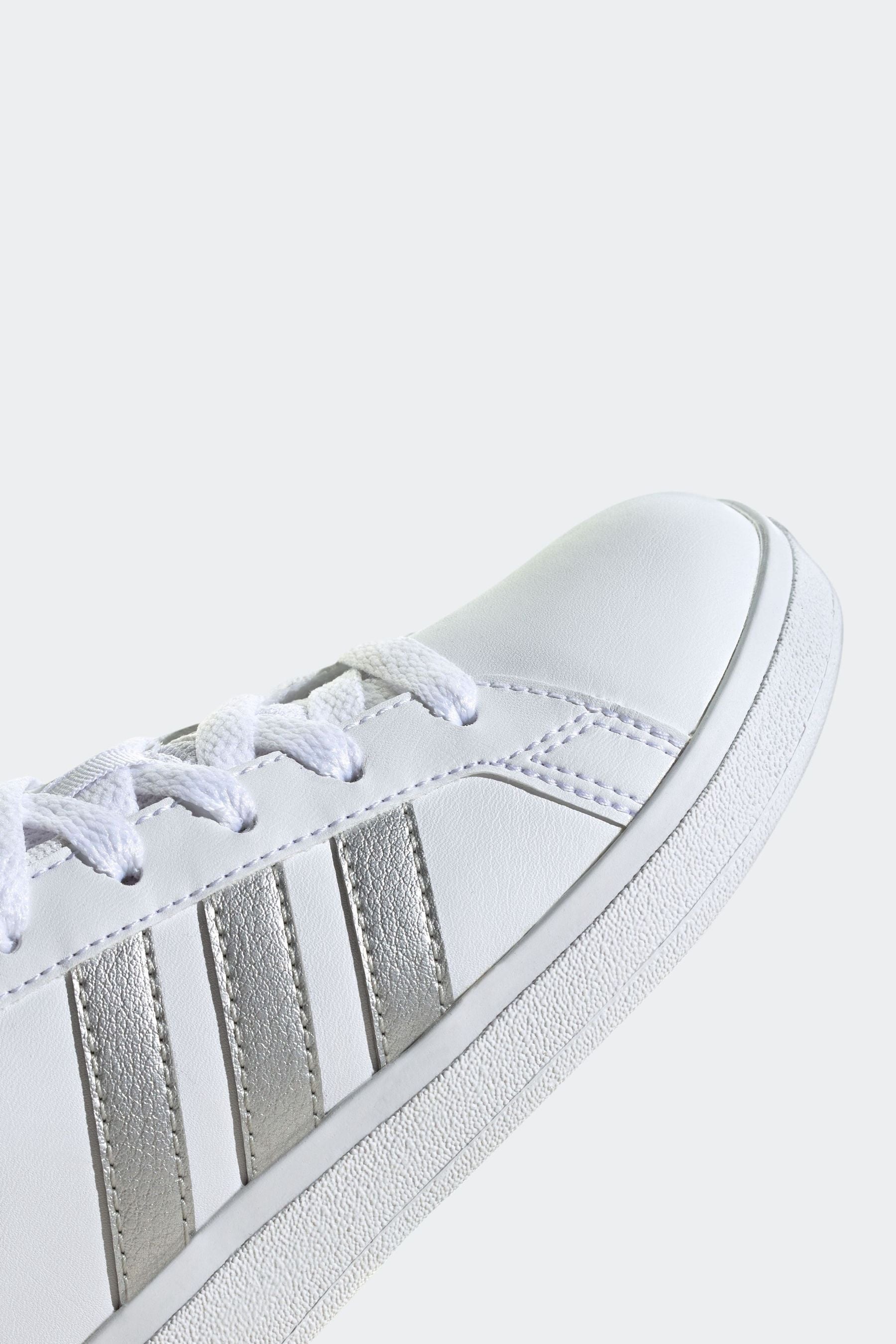 White/Silver adidas Kids Sportswear Grand Court Lifestyle Tennis Lace-Up Trainers