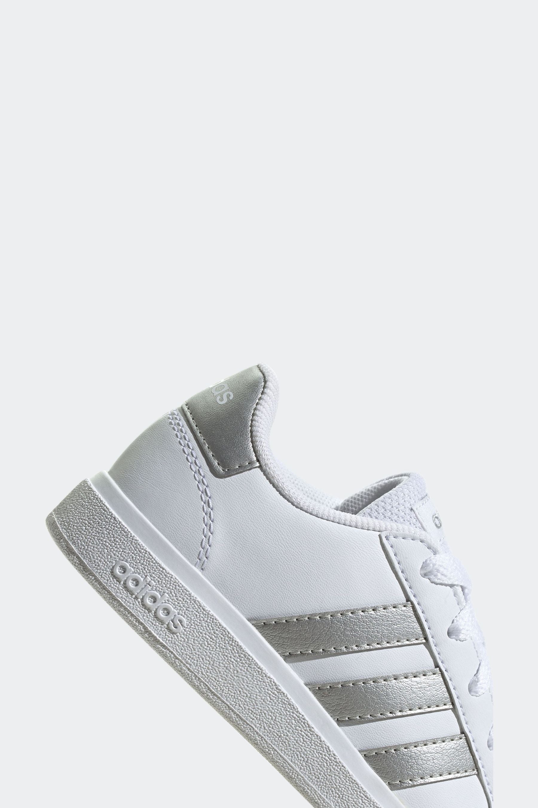 White/Silver adidas Kids Sportswear Grand Court Lifestyle Tennis Lace-Up Trainers