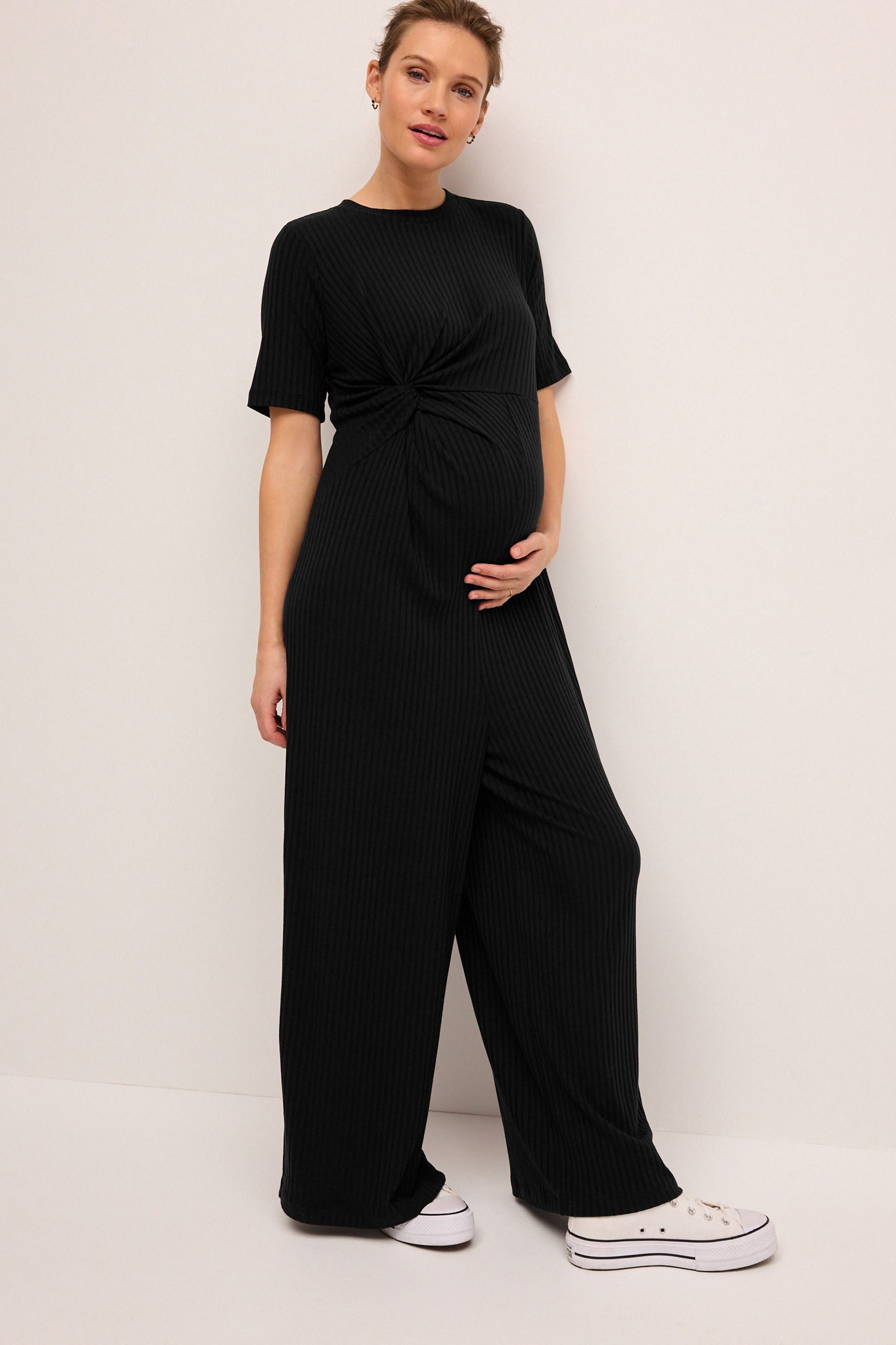 Black Ribbed Knot Side Jumpsuit