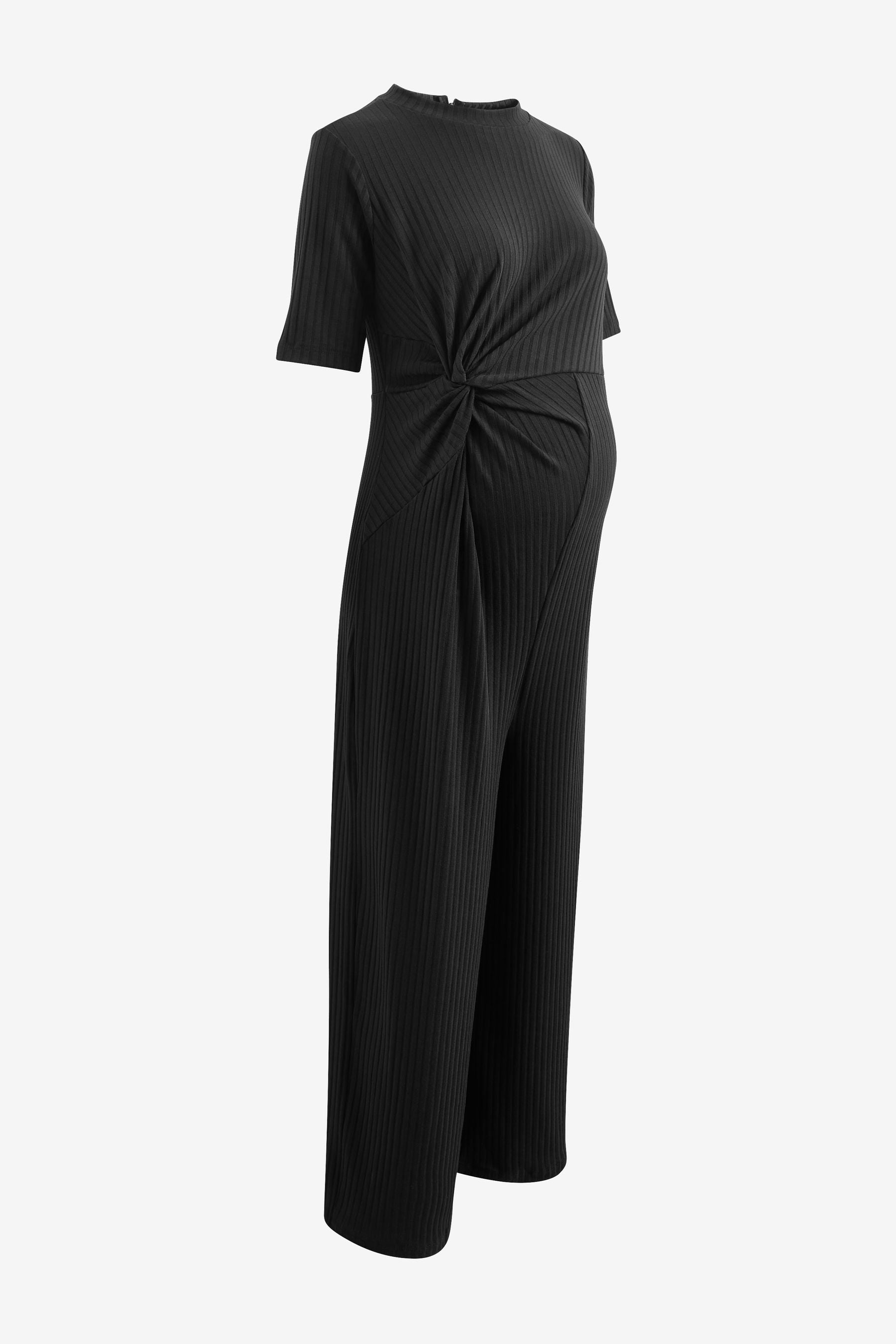 Black Ribbed Knot Side Jumpsuit