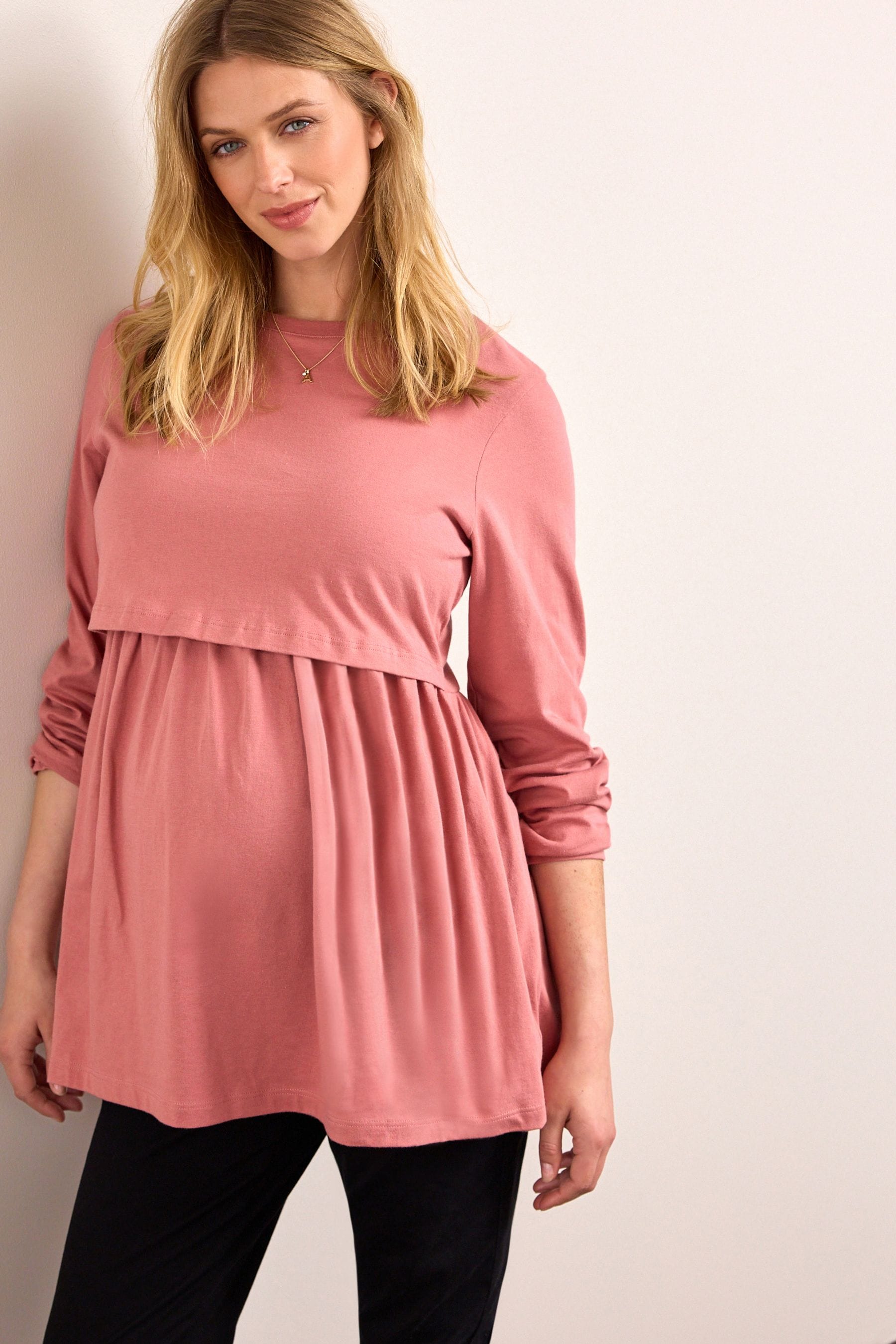 Pink Maternity Nursing Peplum Top