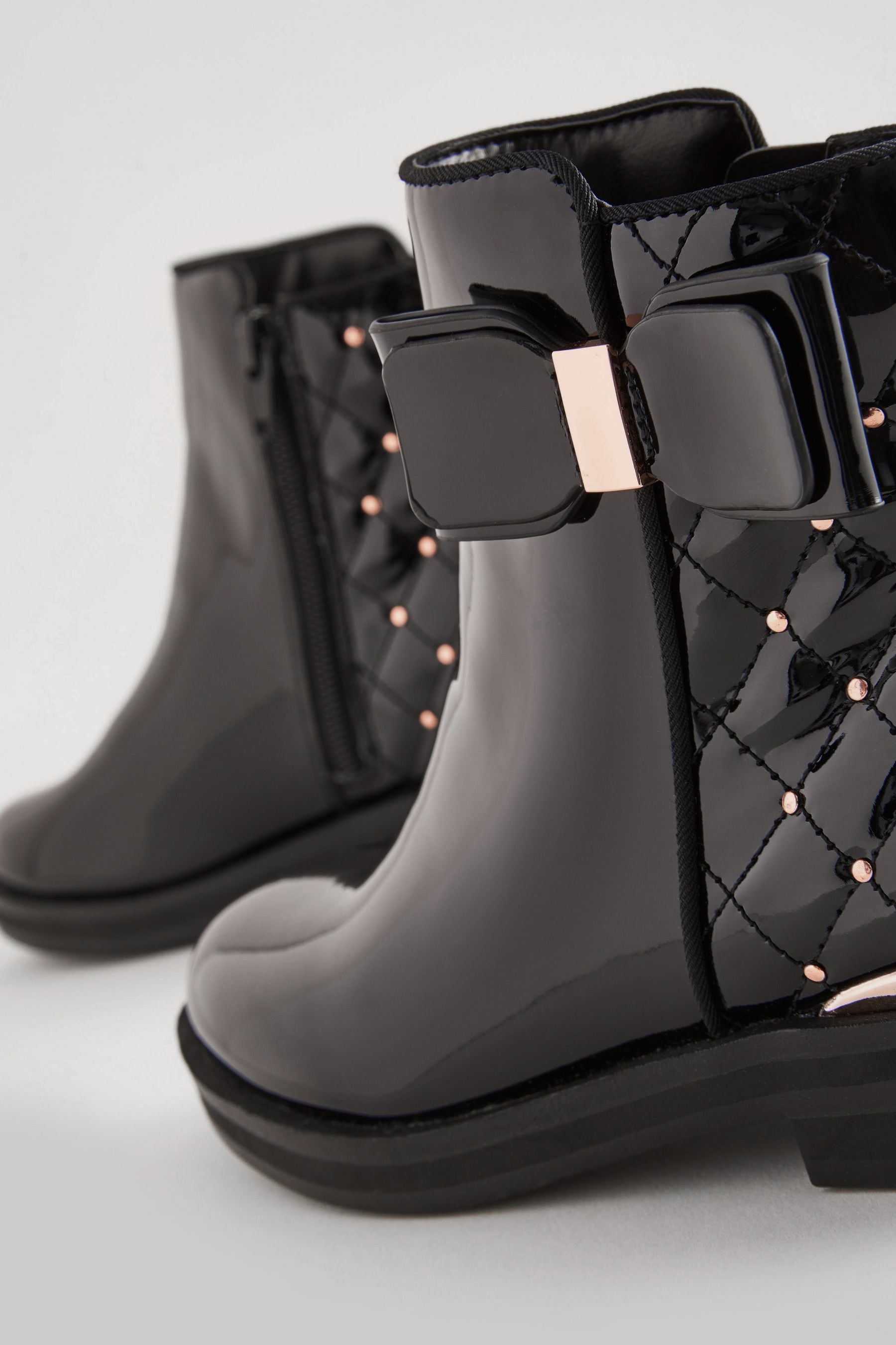 Black/Rose Gold Bow Stud Boots