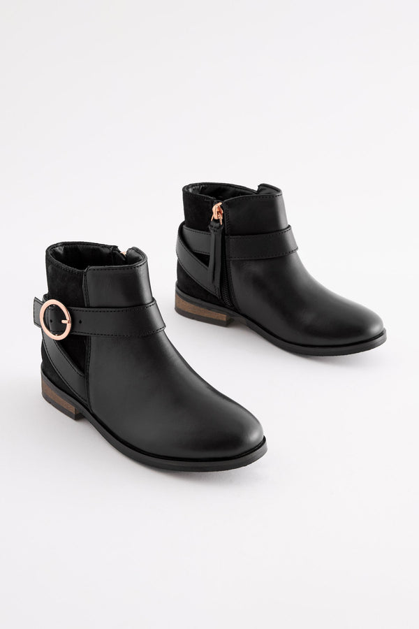 Black Standard Fit (F) Leather Ankle Boots