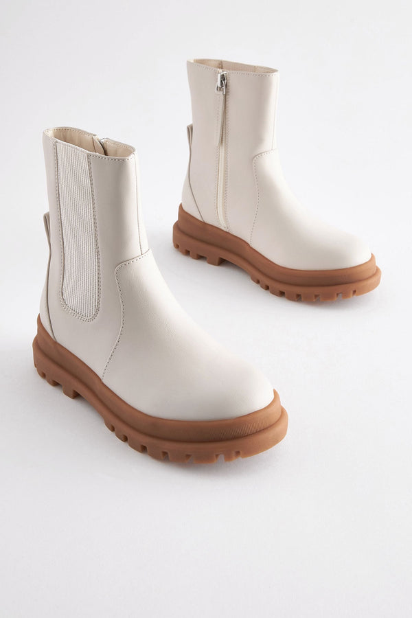 Bone Cream Chunky Chelsea Sock Boots