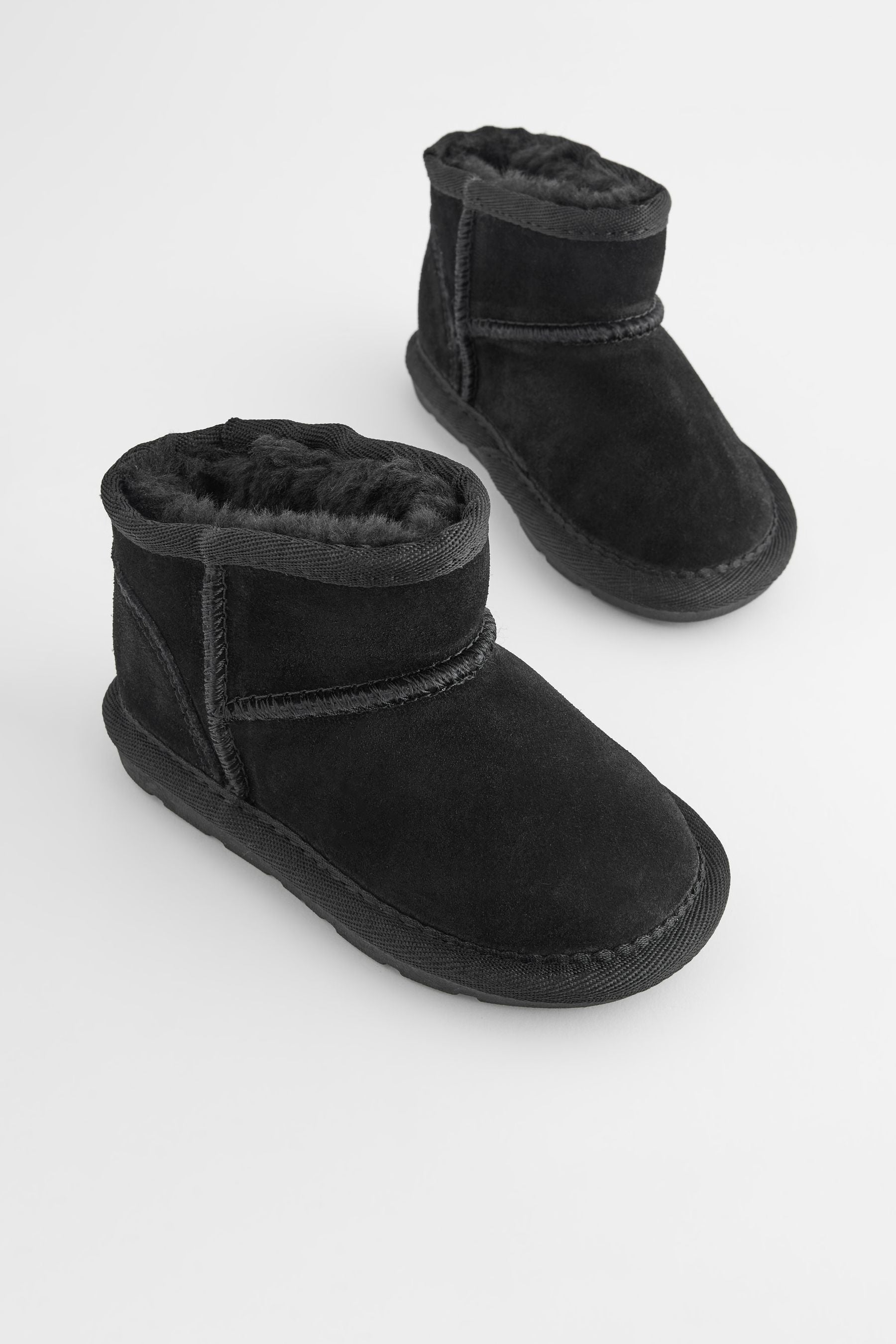 Black Suede Mini Faux Fur Lined Water Repellent Pull-On Suede Boots