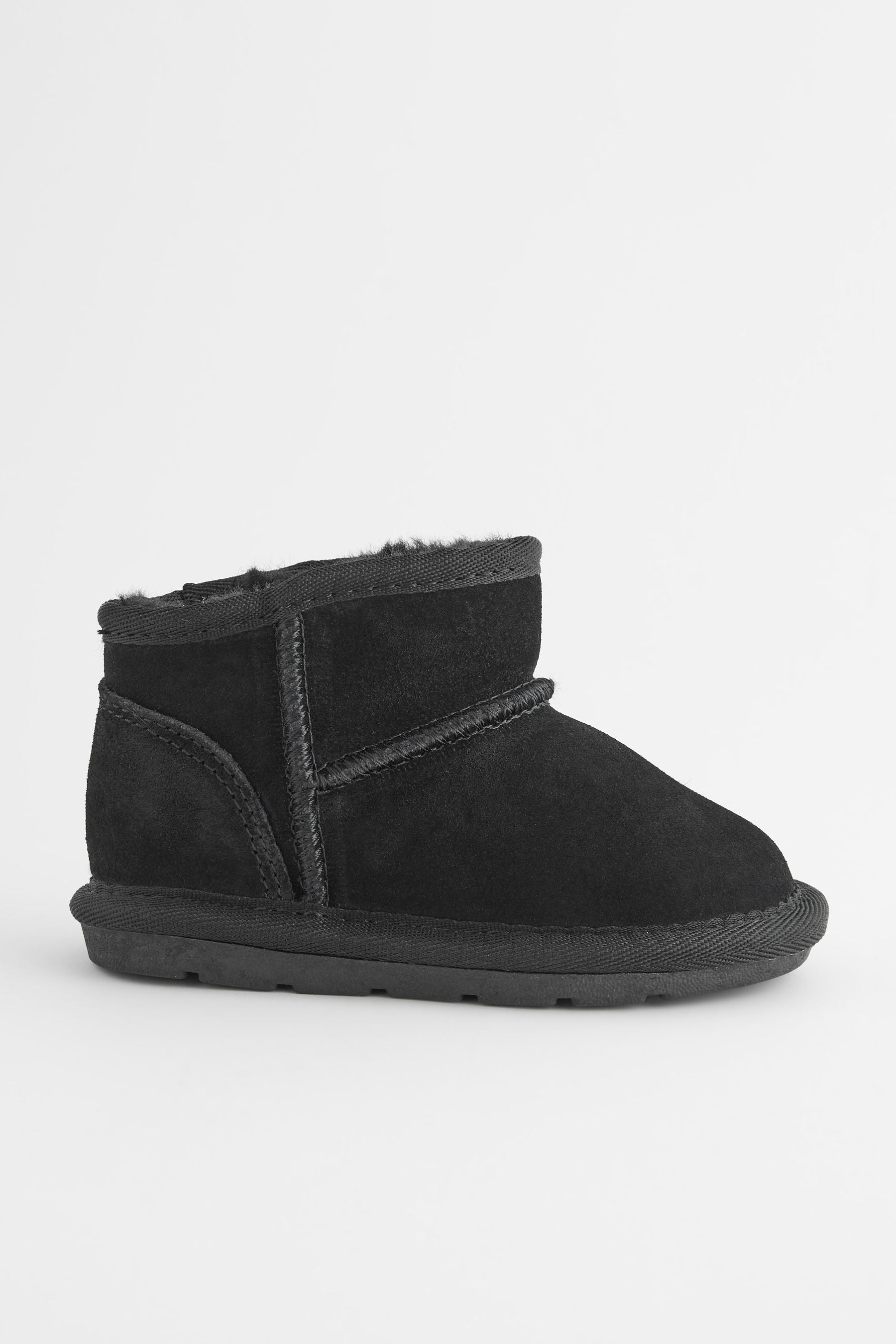 Black Suede Mini Faux Fur Lined Water Repellent Pull-On Suede Boots