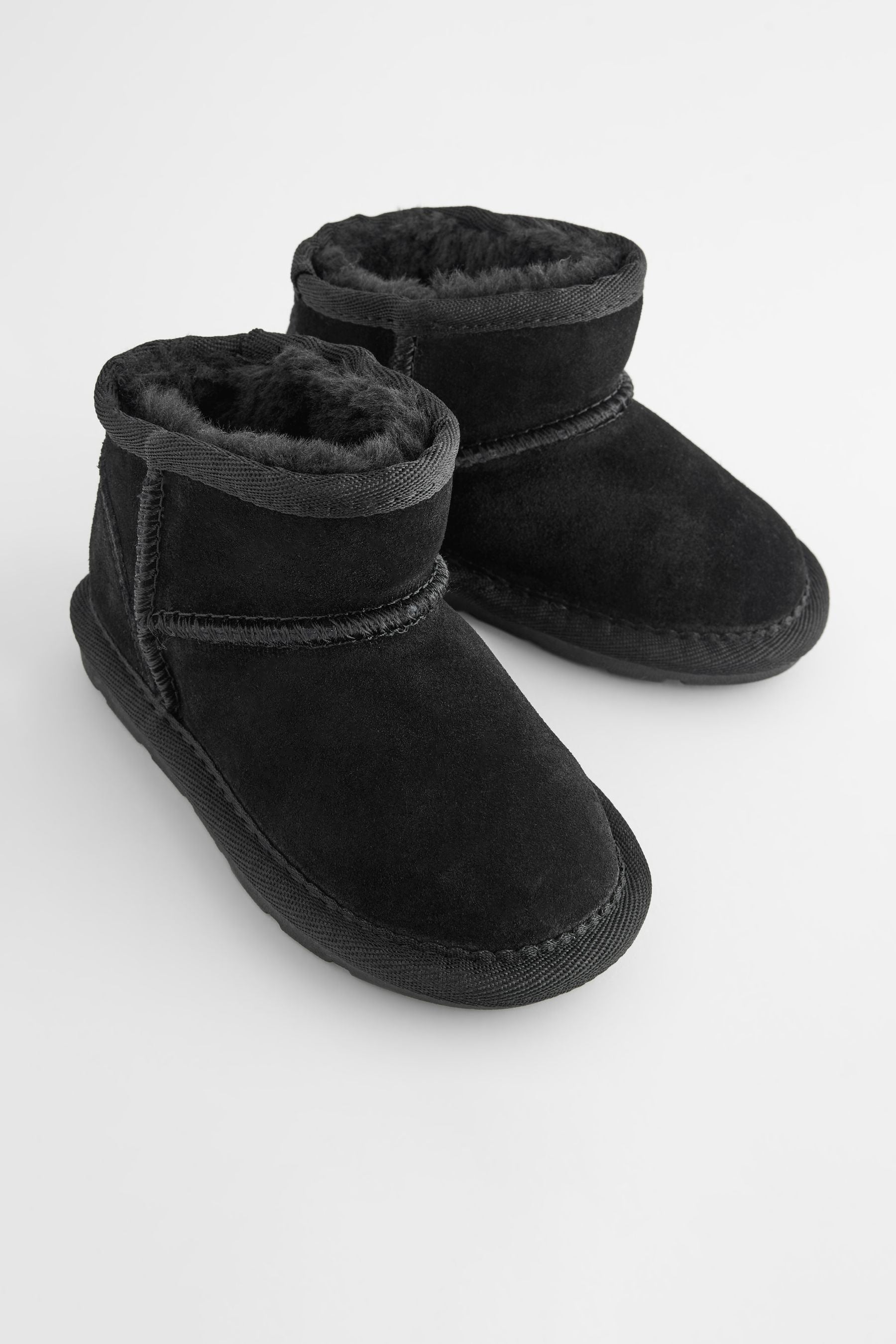 Black Suede Mini Faux Fur Lined Water Repellent Pull-On Suede Boots