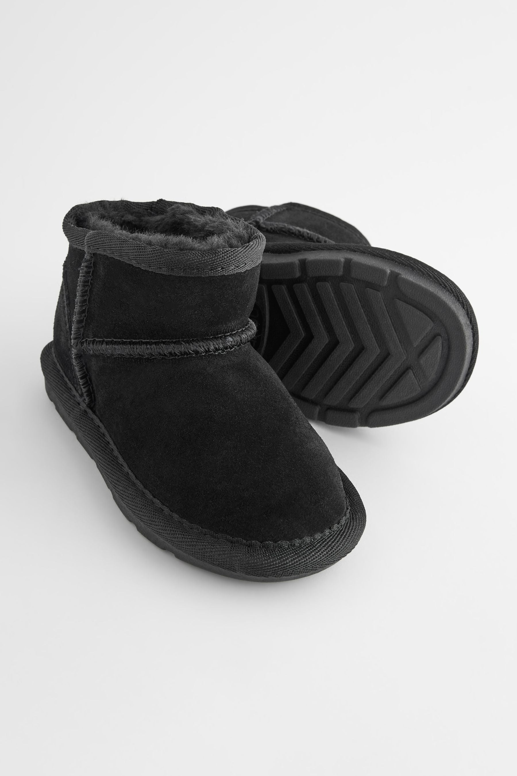 Black Suede Mini Faux Fur Lined Water Repellent Pull-On Suede Boots