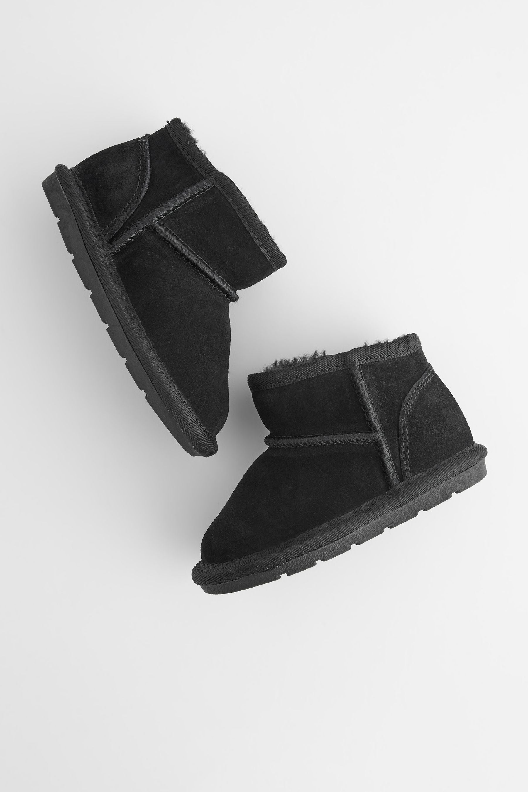 Black Suede Mini Faux Fur Lined Water Repellent Pull-On Suede Boots