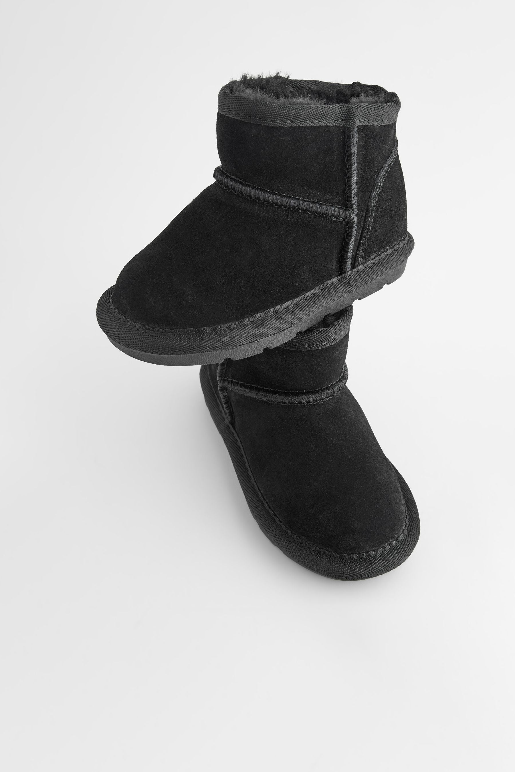 Black Suede Mini Faux Fur Lined Water Repellent Pull-On Suede Boots