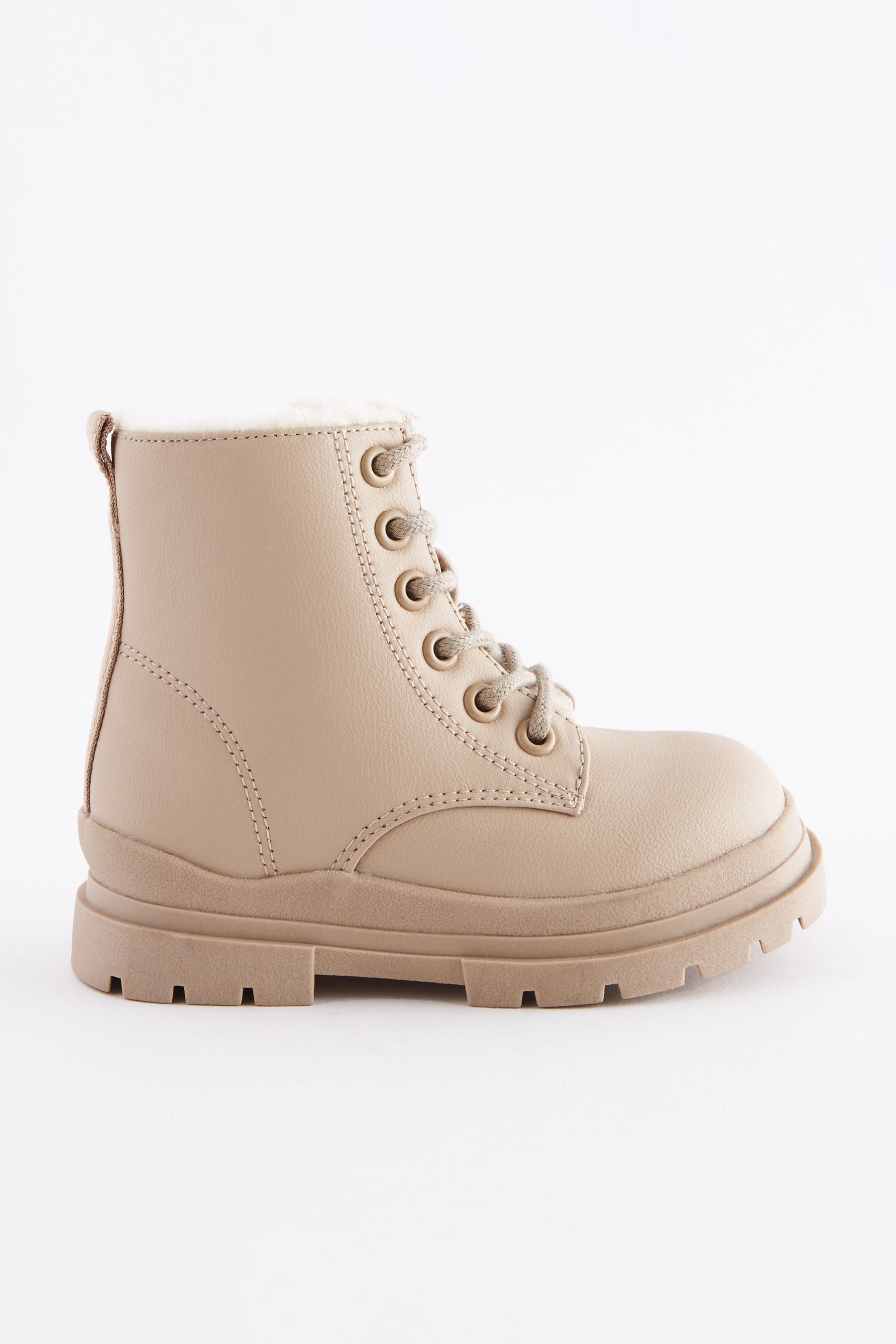 Beige Warm Lined Lace-Up Boots