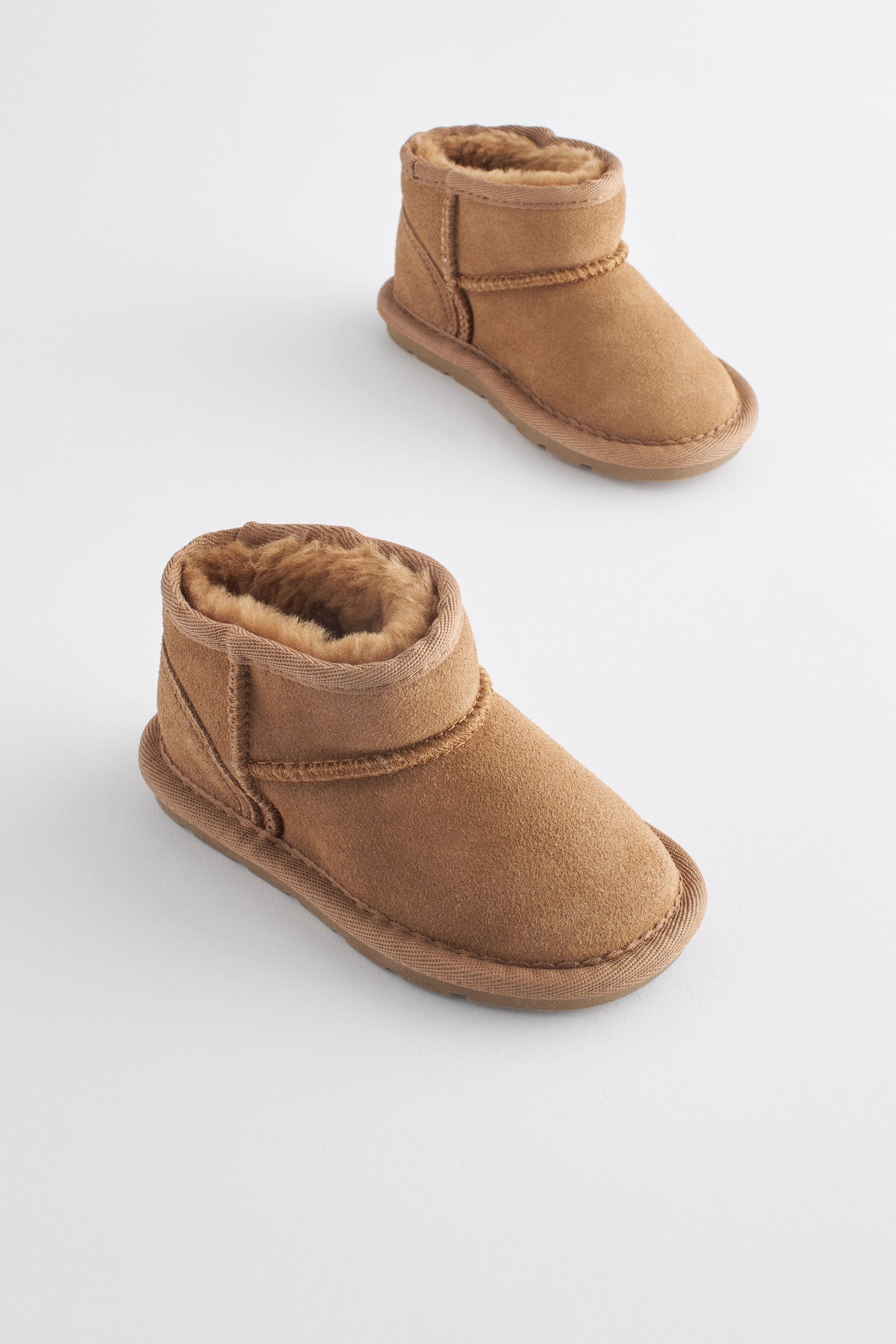 Tan Brown Mini Faux Fur Lined Water Repellent Pull-On Suede Boots