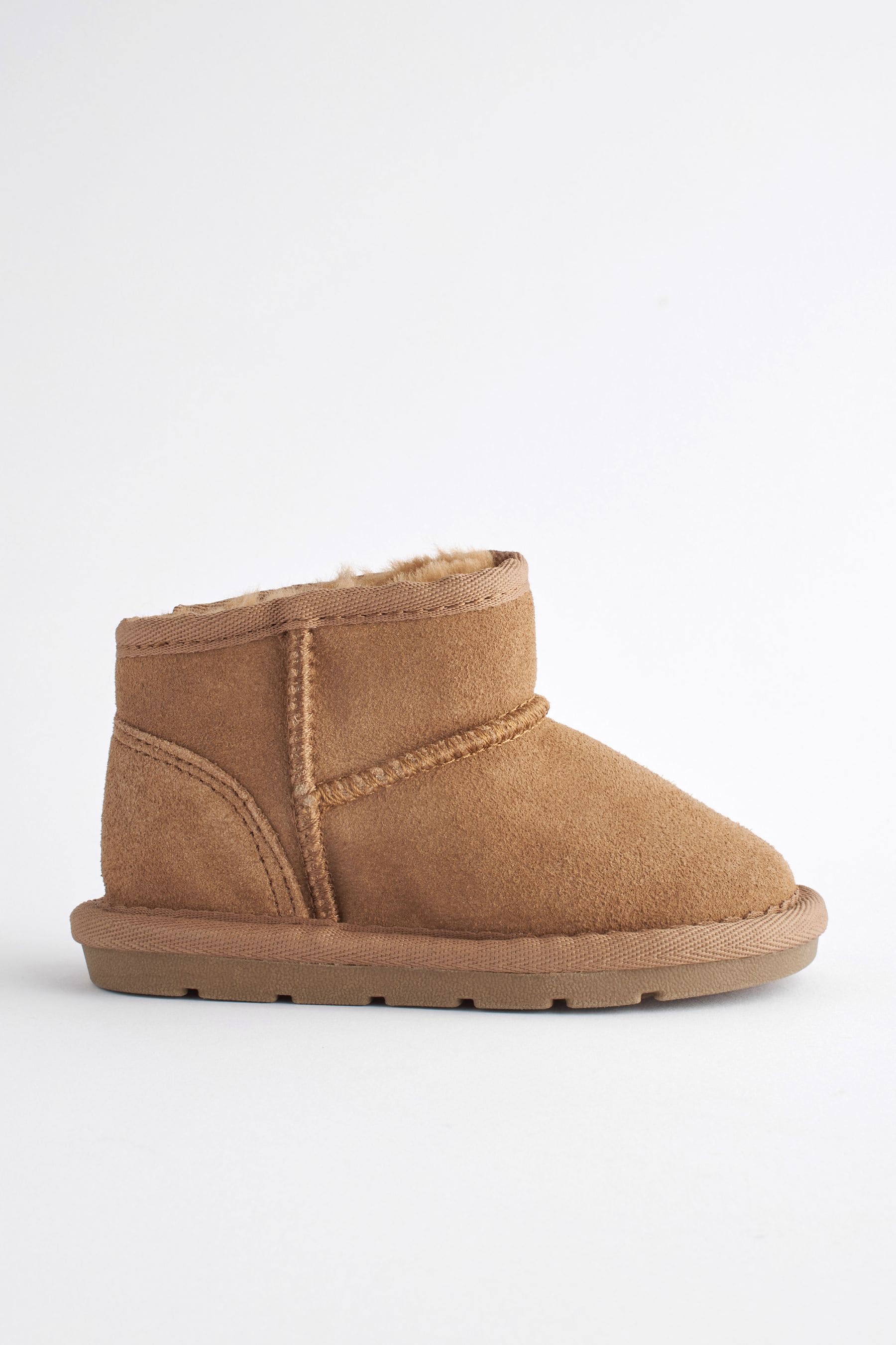 Tan Brown Mini Faux Fur Lined Water Repellent Pull-On Suede Boots