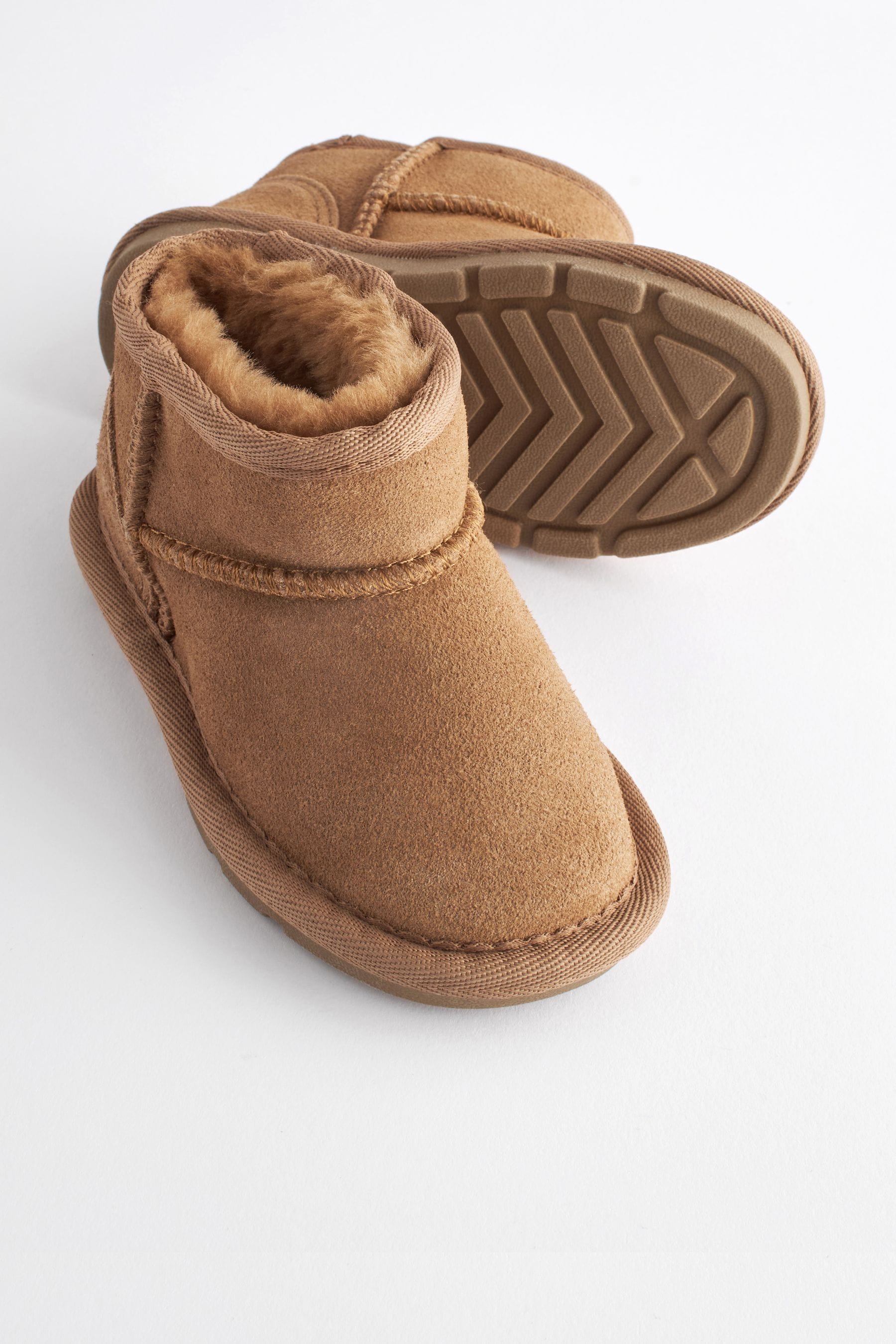 Tan Brown Mini Faux Fur Lined Water Repellent Pull-On Suede Boots