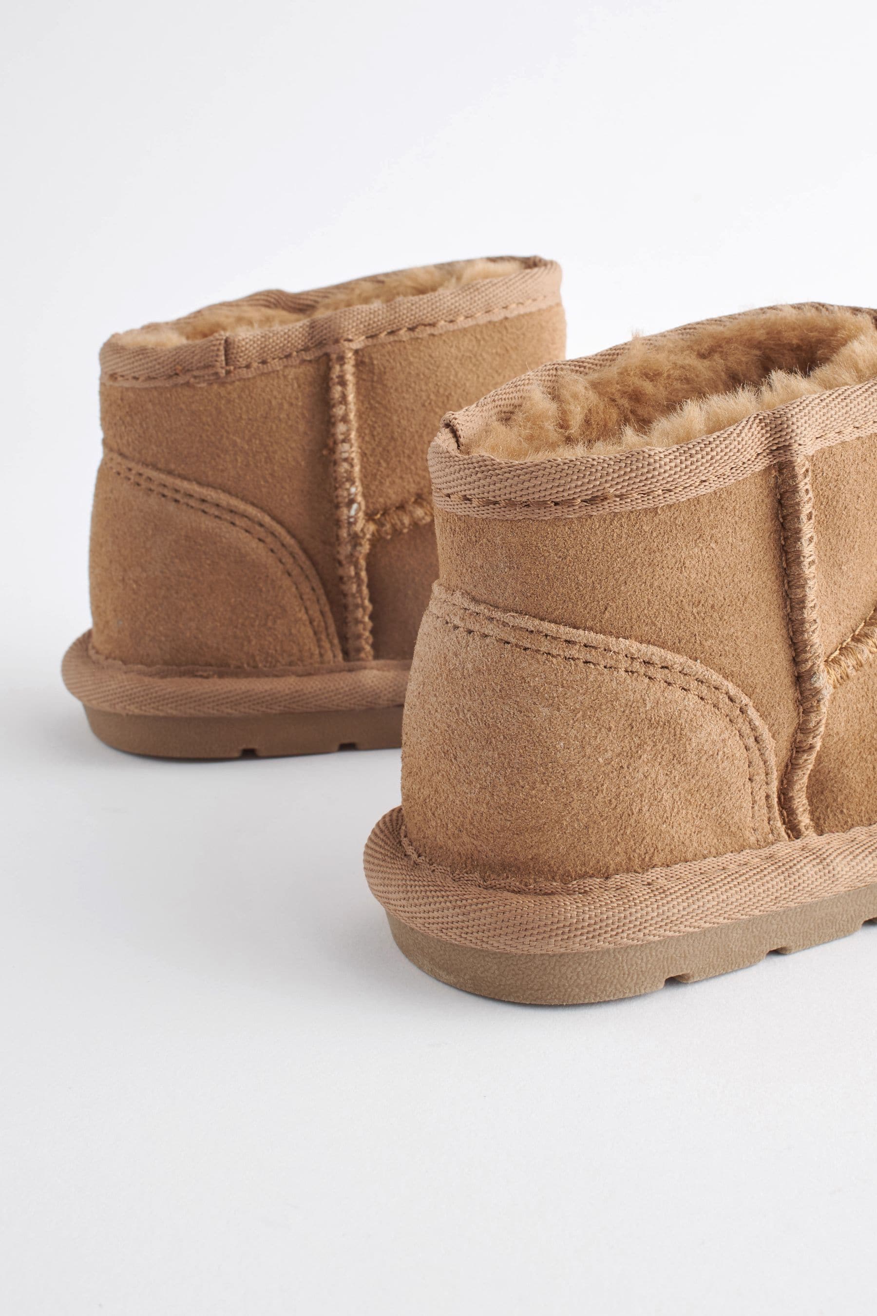 Tan Brown Mini Faux Fur Lined Water Repellent Pull-On Suede Boots