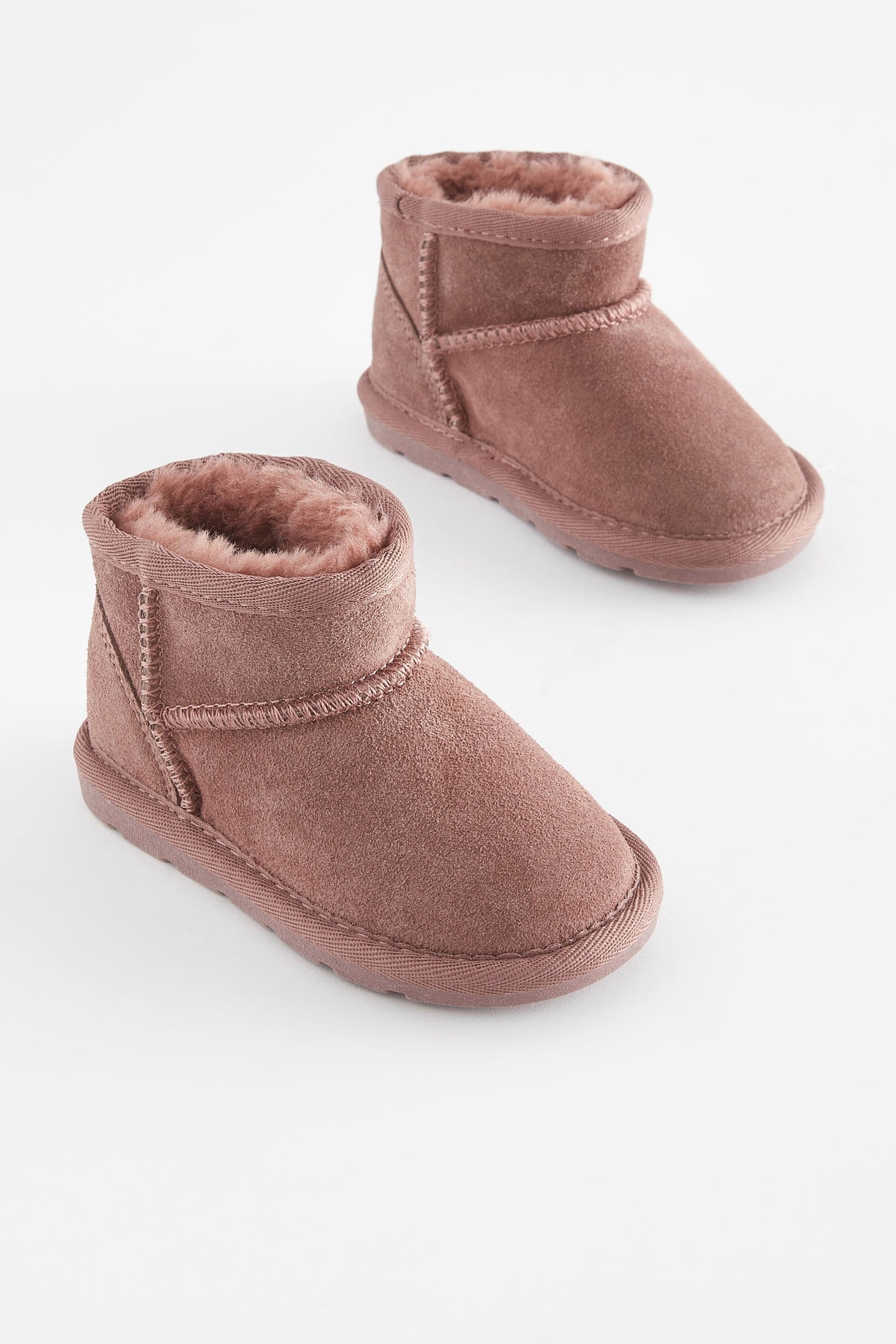 Rose Pink Mini Faux Fur Lined Water Repellent Pull-On Suede Boots