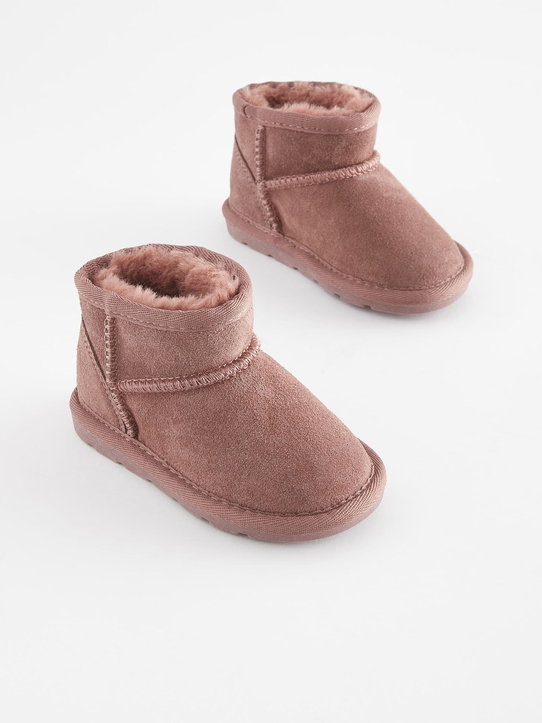 Rose Pink Mini Faux Fur Lined Water Repellent Pull-On Suede Boots