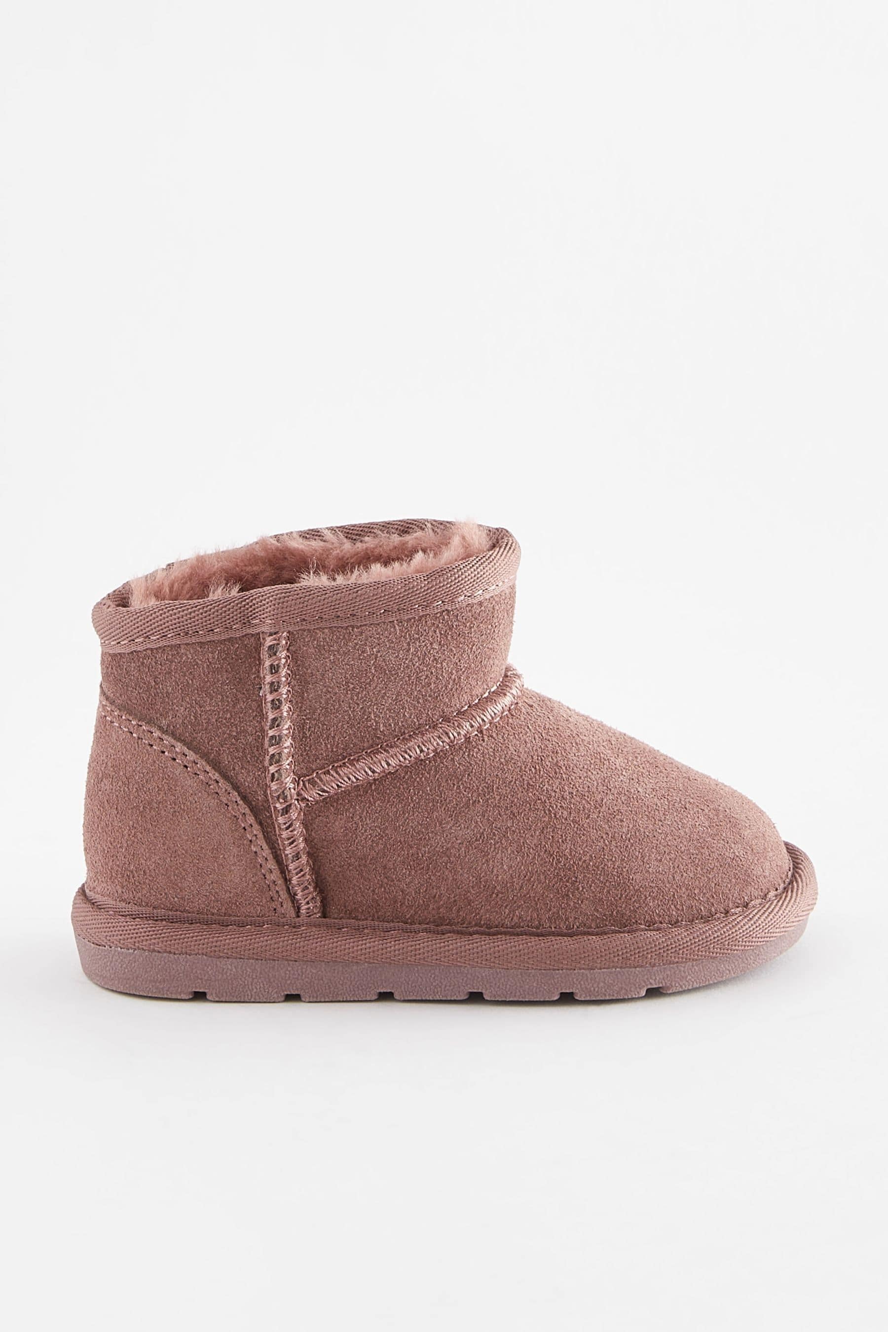 Rose Pink Mini Faux Fur Lined Water Repellent Pull-On Suede Boots