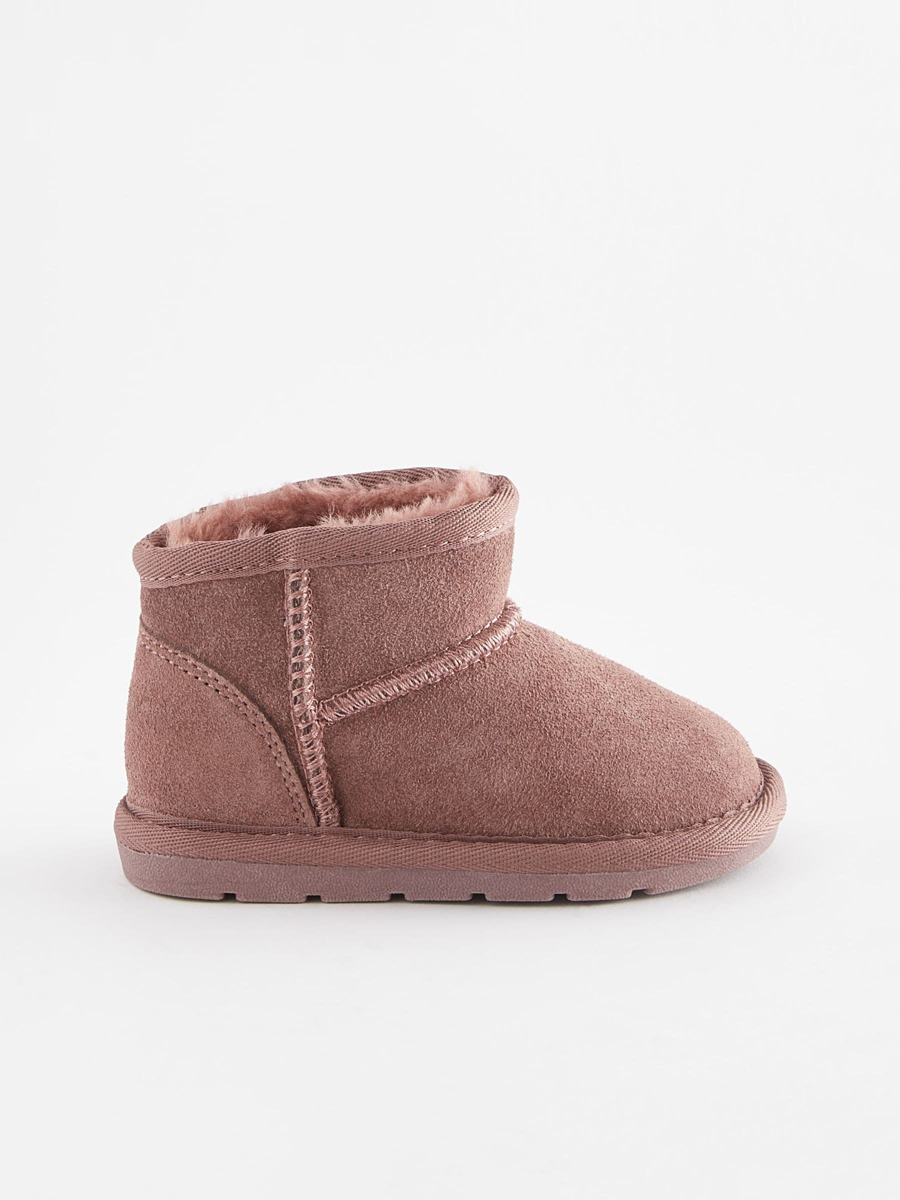 Rose Pink Mini Faux Fur Lined Water Repellent Pull-On Suede Boots