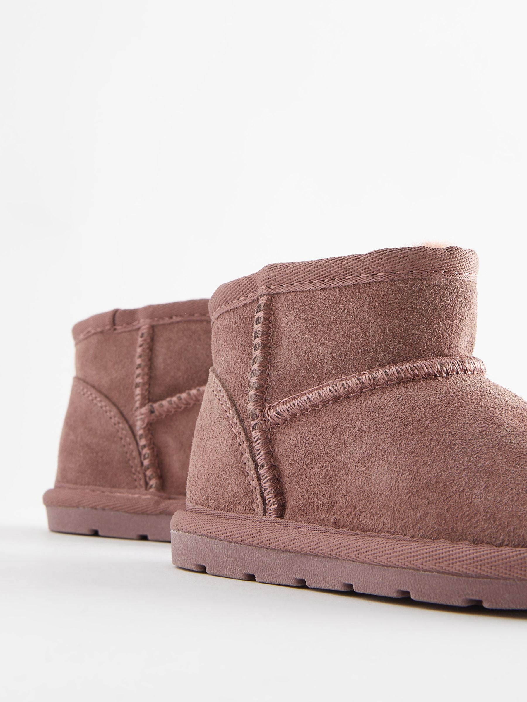 Rose Pink Mini Faux Fur Lined Water Repellent Pull-On Suede Boots