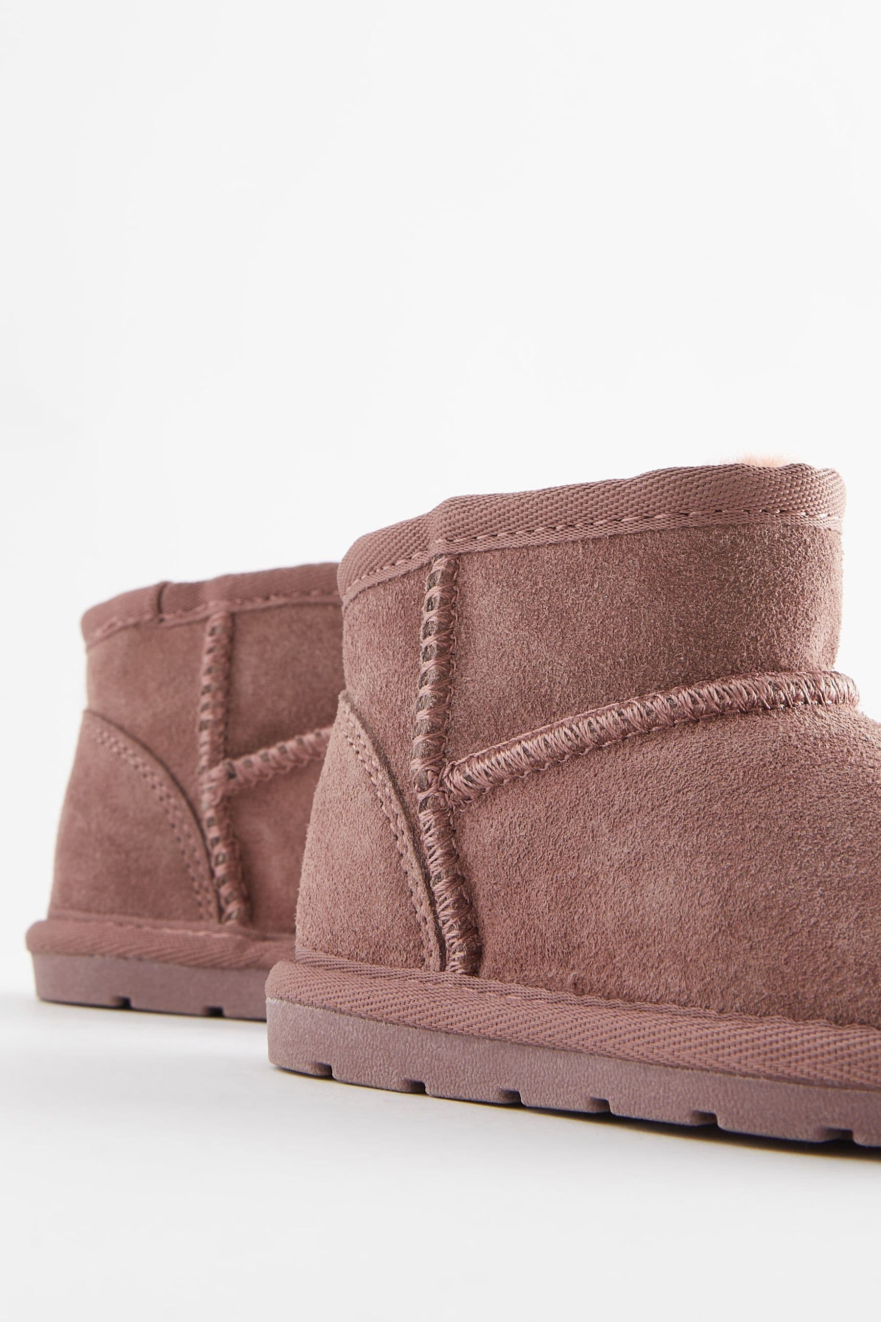 Rose Pink Mini Faux Fur Lined Water Repellent Pull-On Suede Boots