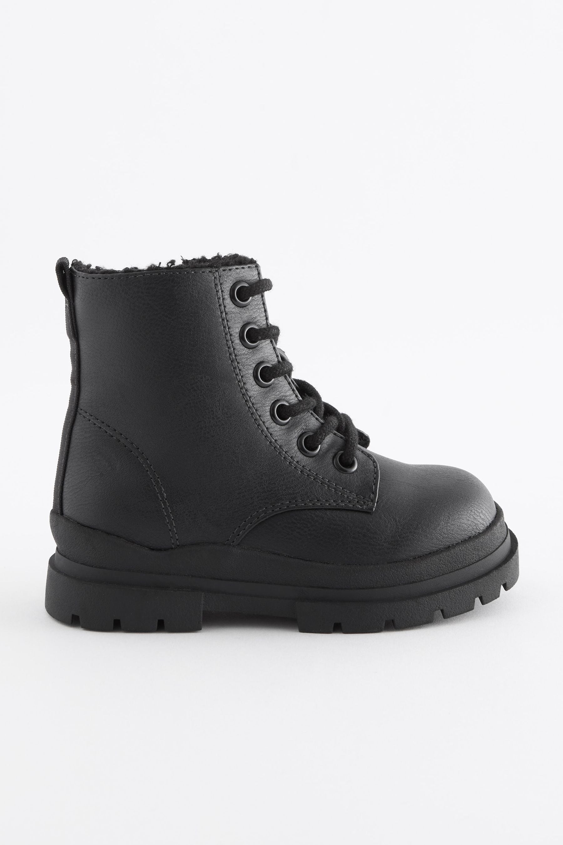 Black Warm Lined Lace-Up Boots