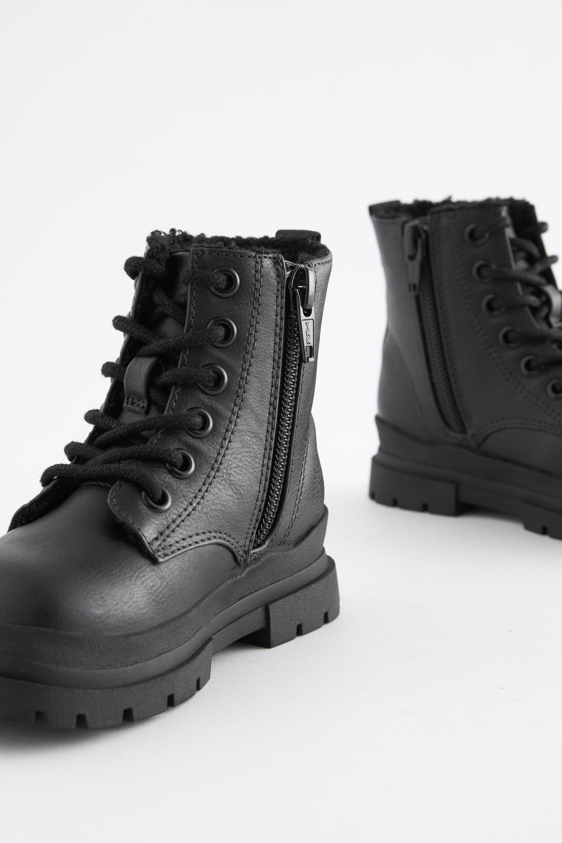 Black Warm Lined Lace-Up Boots