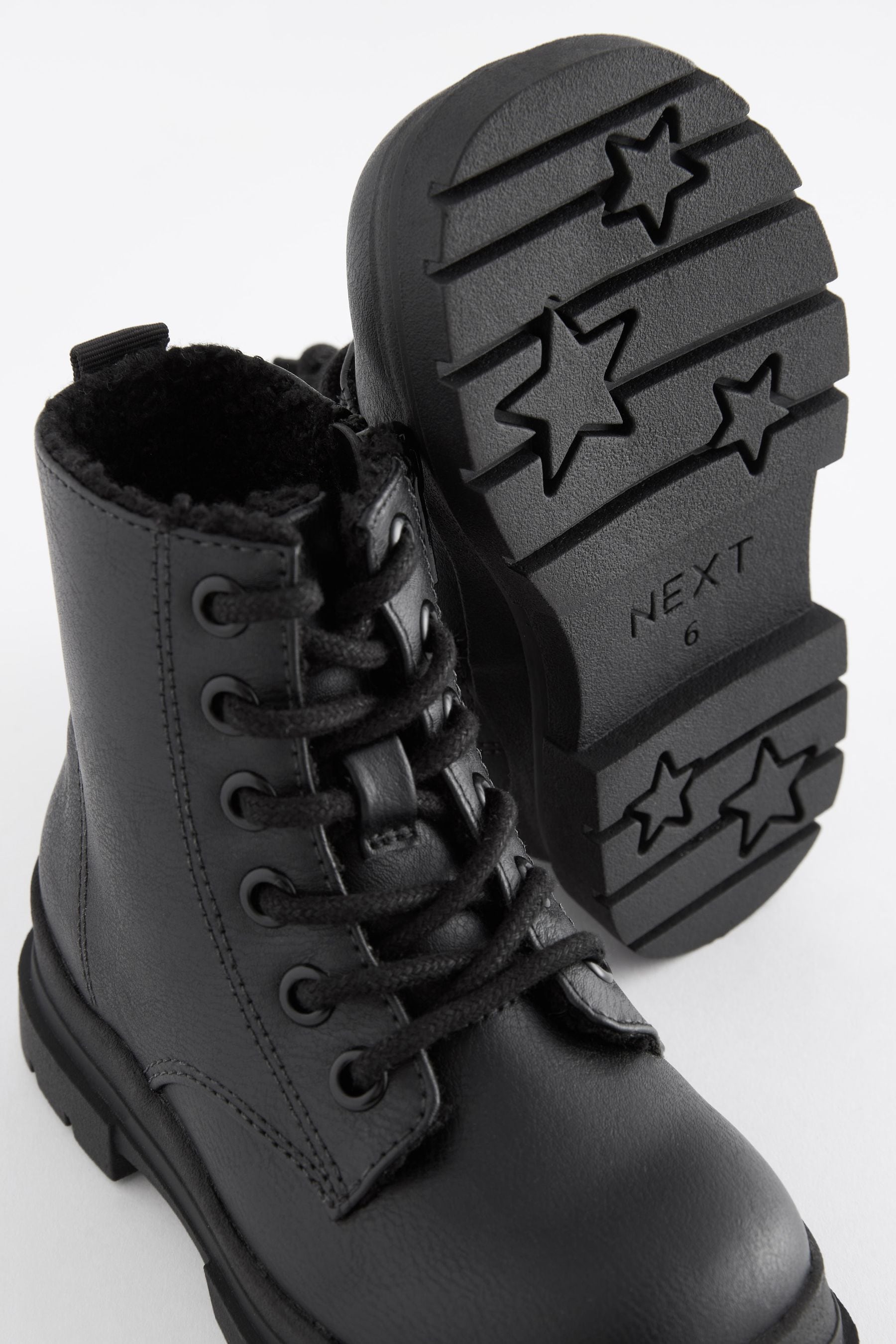 Black Warm Lined Lace-Up Boots