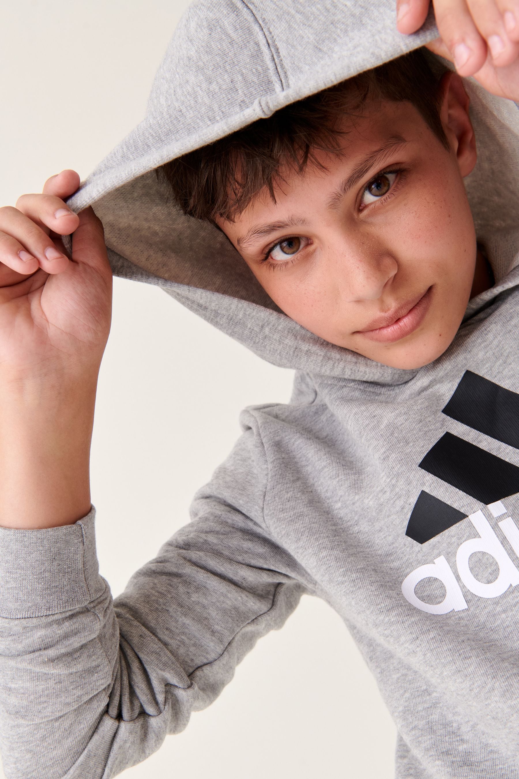 adidas Grey Sportswear Essentials Two Colored Big Logo Cotton Hoodie