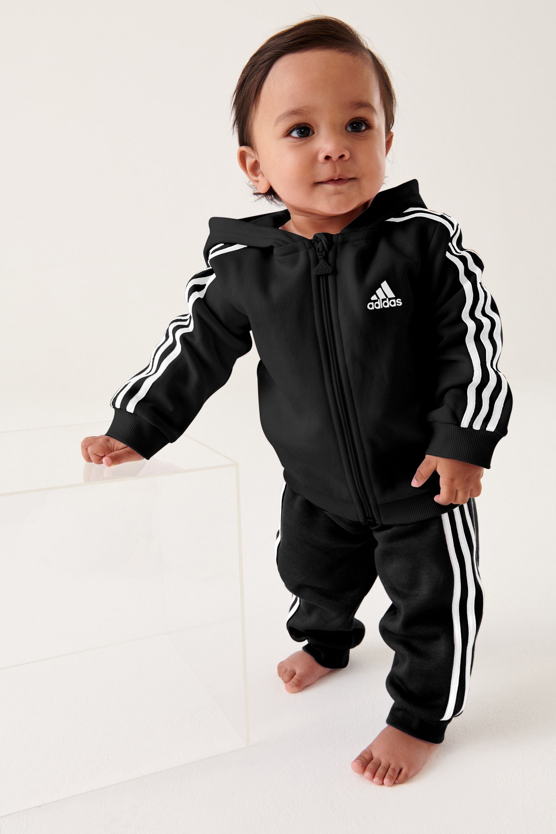 Black adidas Essentials Full-Zip Hooded Jogger Set