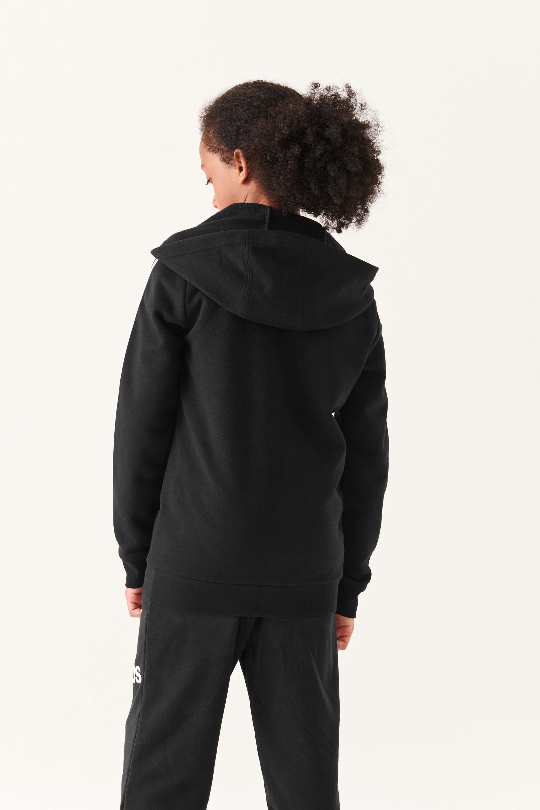 adidas Black 100% Cotton Essentials 3 Stripes Full Zip Hoodie