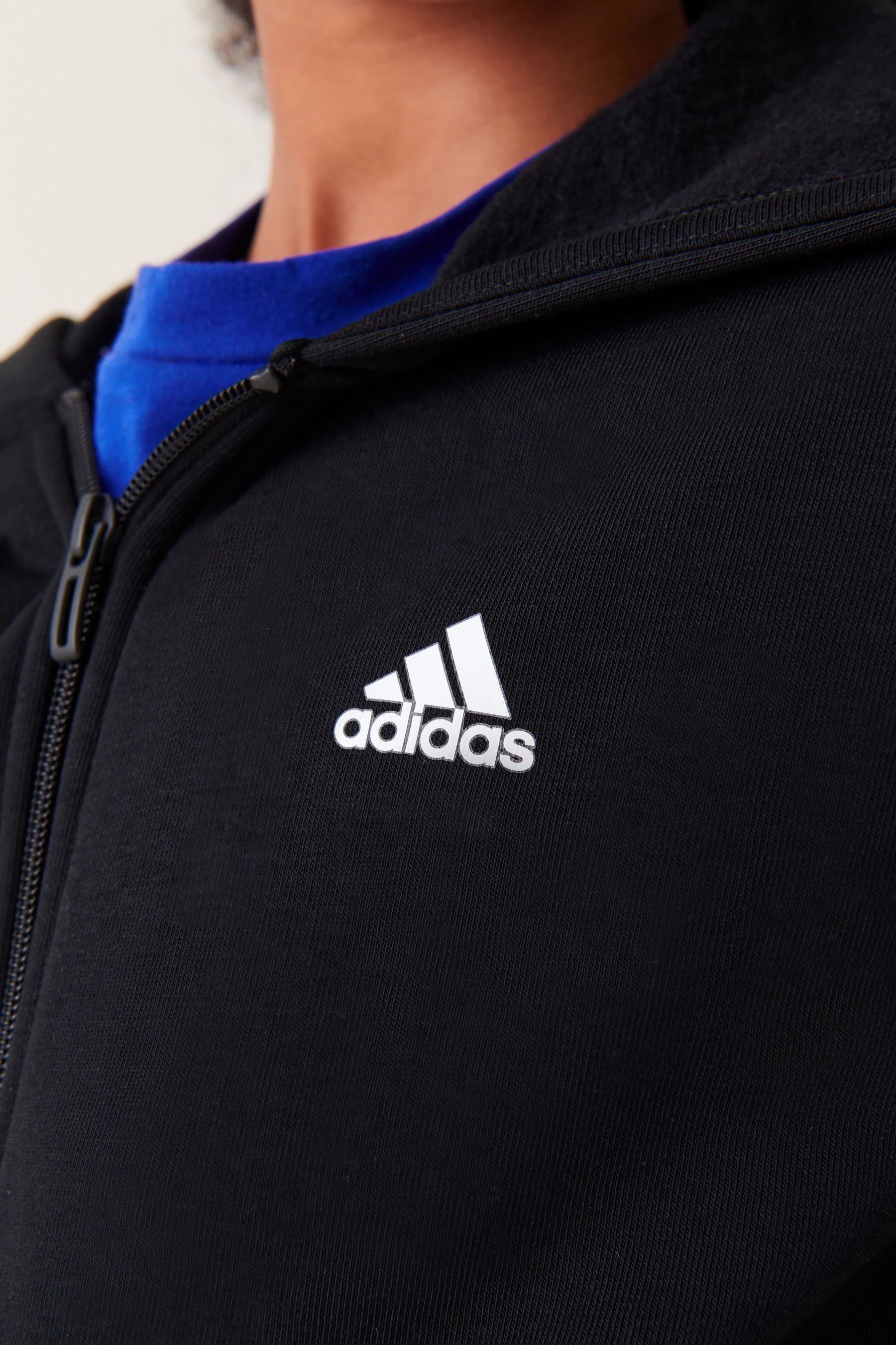 adidas Black 100% Cotton Essentials 3 Stripes Full Zip Hoodie