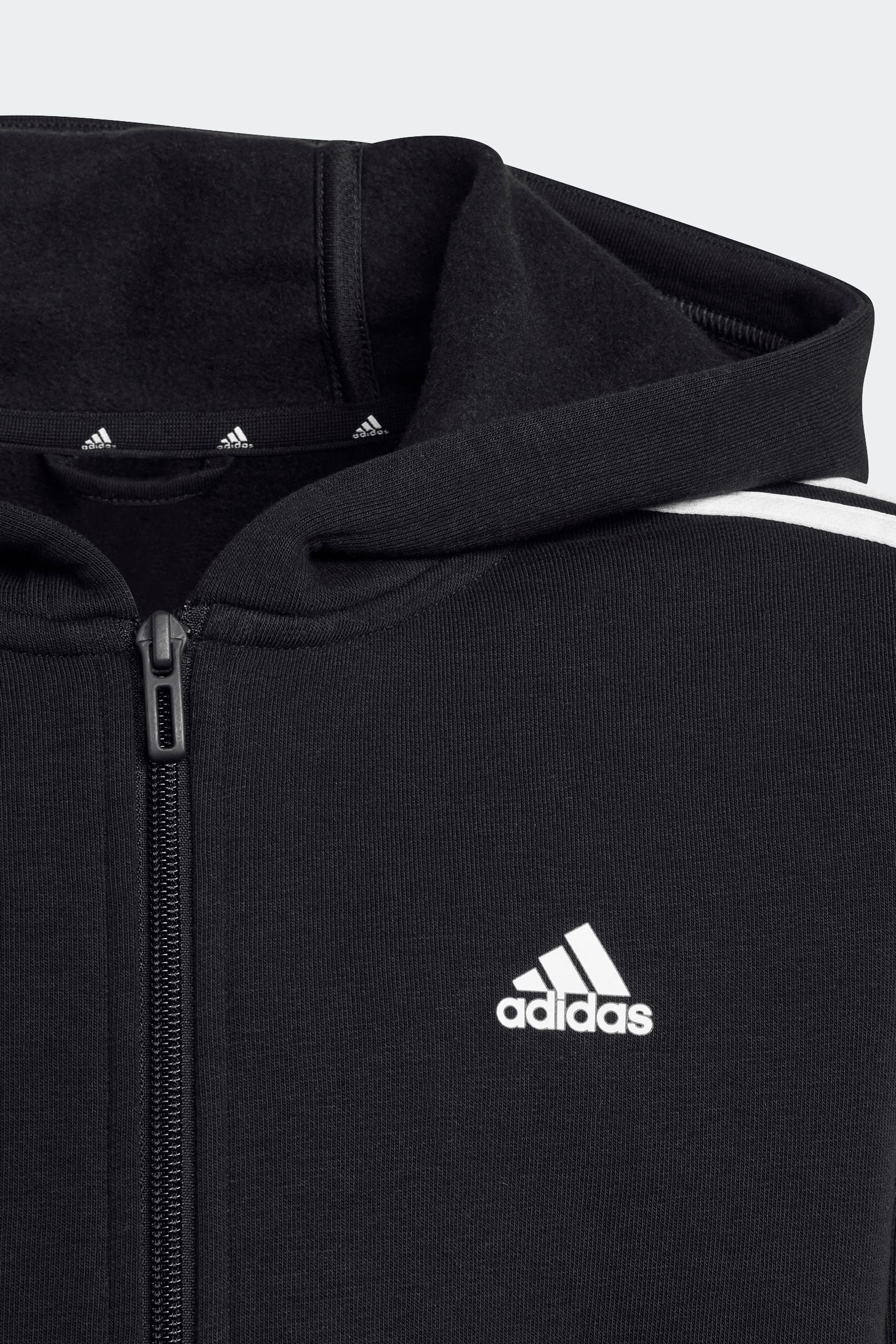 adidas Black 100% Cotton Essentials 3 Stripes Full Zip Hoodie