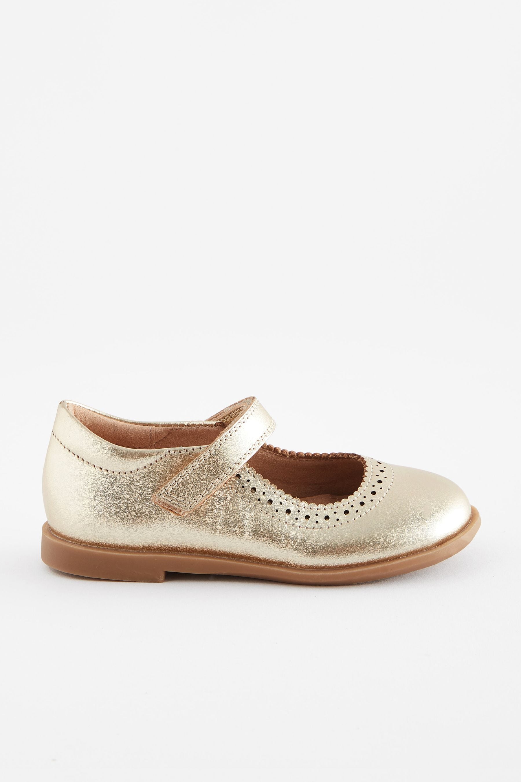 Gold Leather Leather Mary Jane Touch fastening Brogues