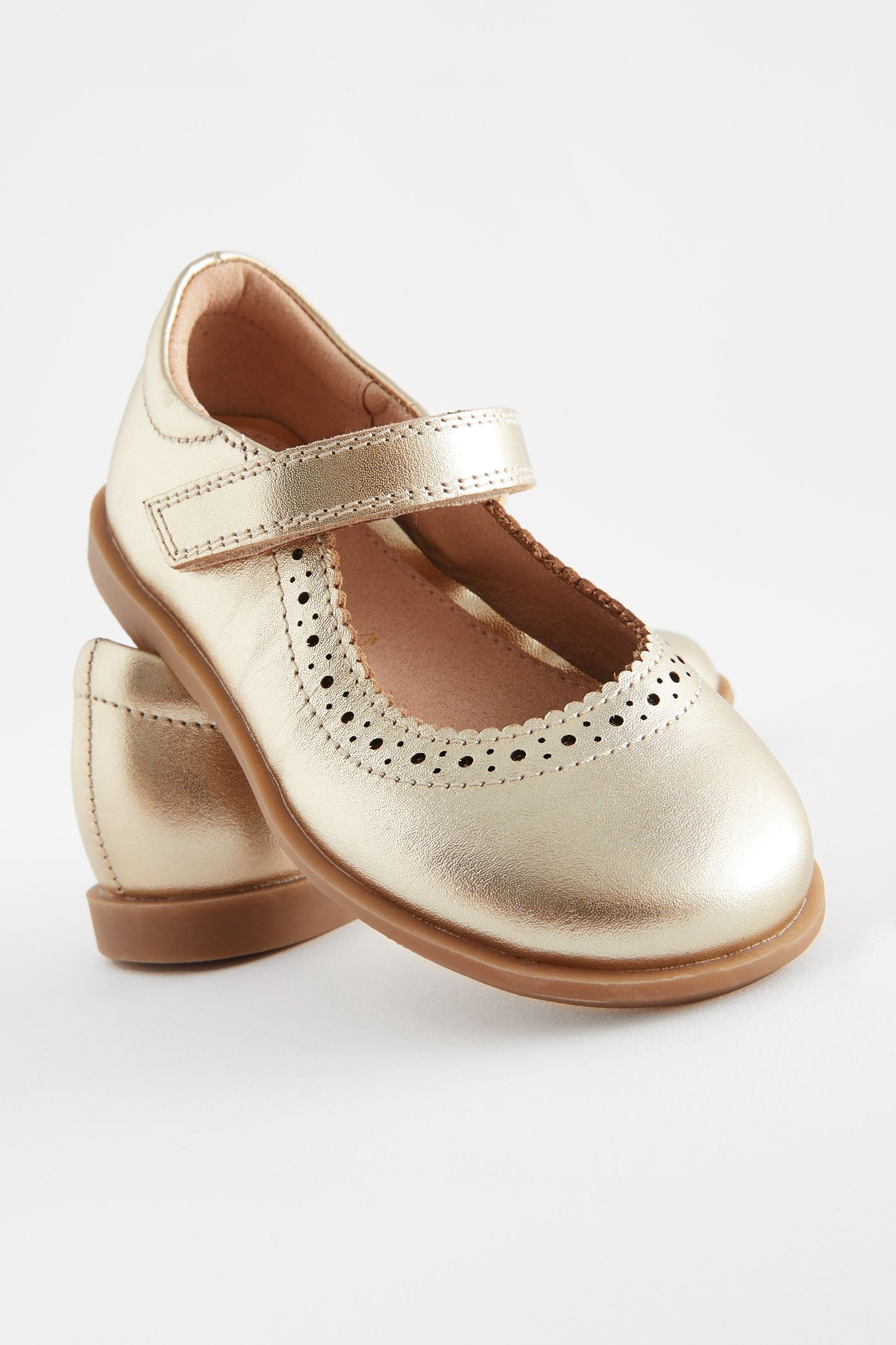 Gold Leather Leather Mary Jane Touch fastening Brogues