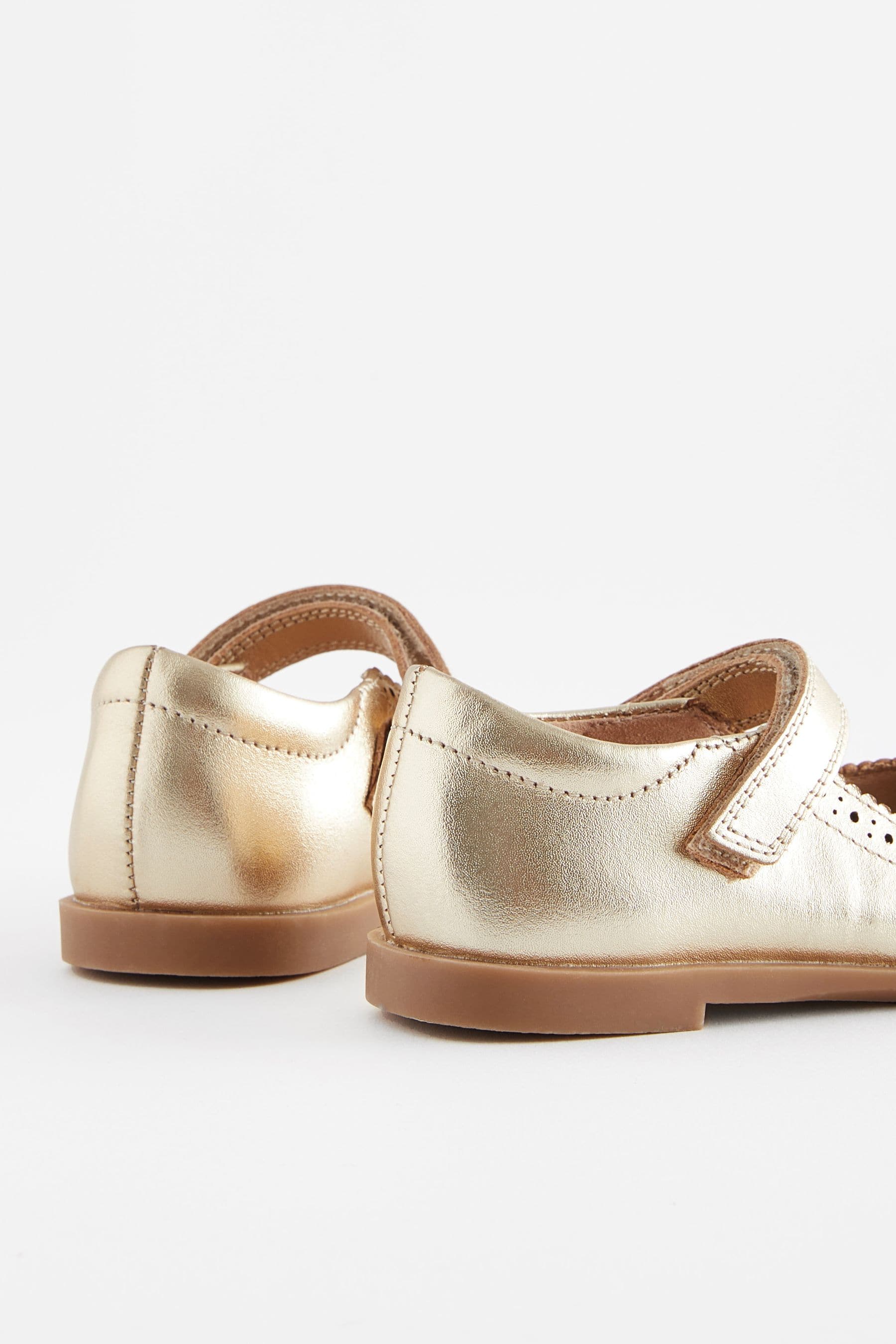 Gold Leather Leather Mary Jane Touch fastening Brogues