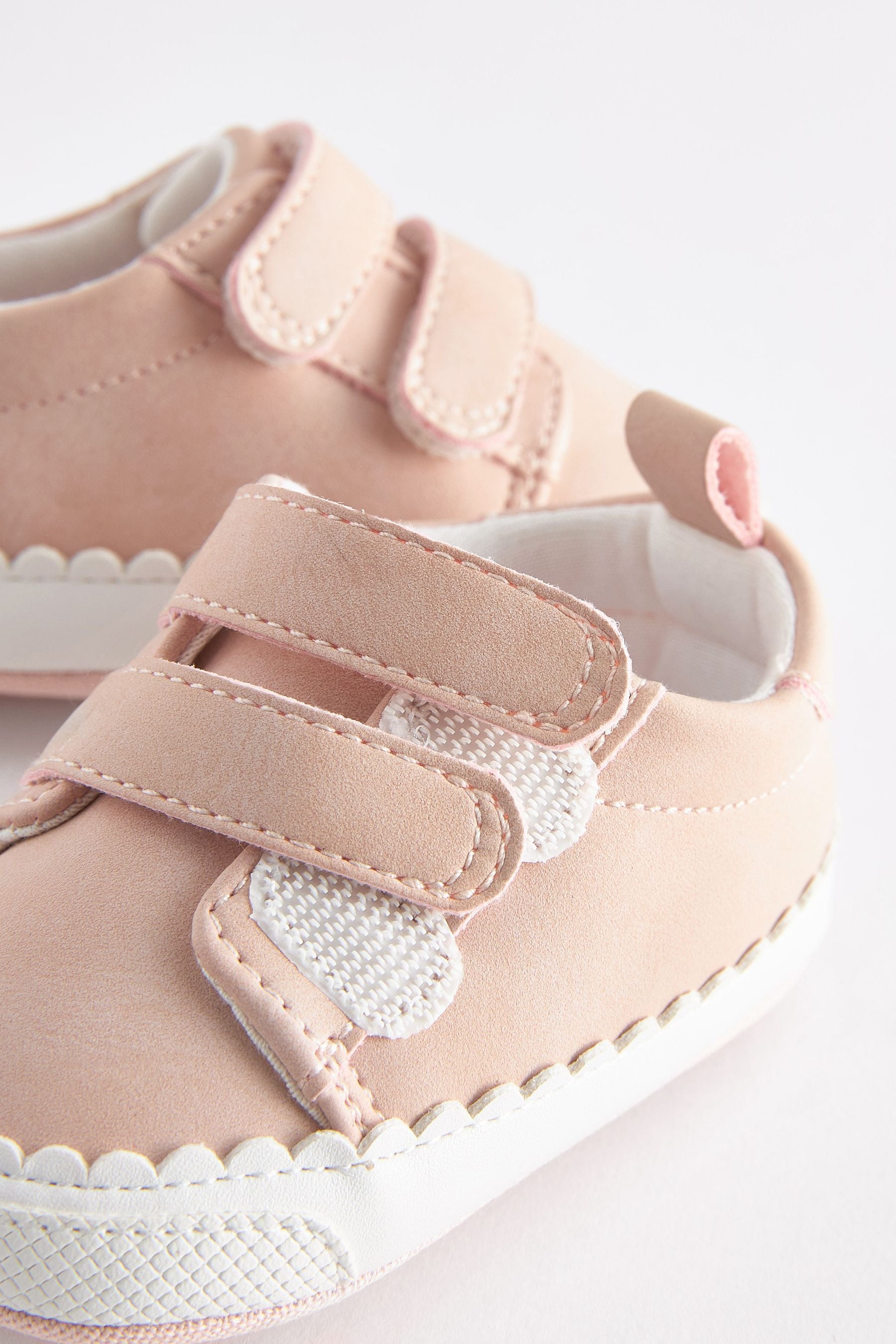 Pink Scallop Two Strap Baby Trainers (0-24mths)