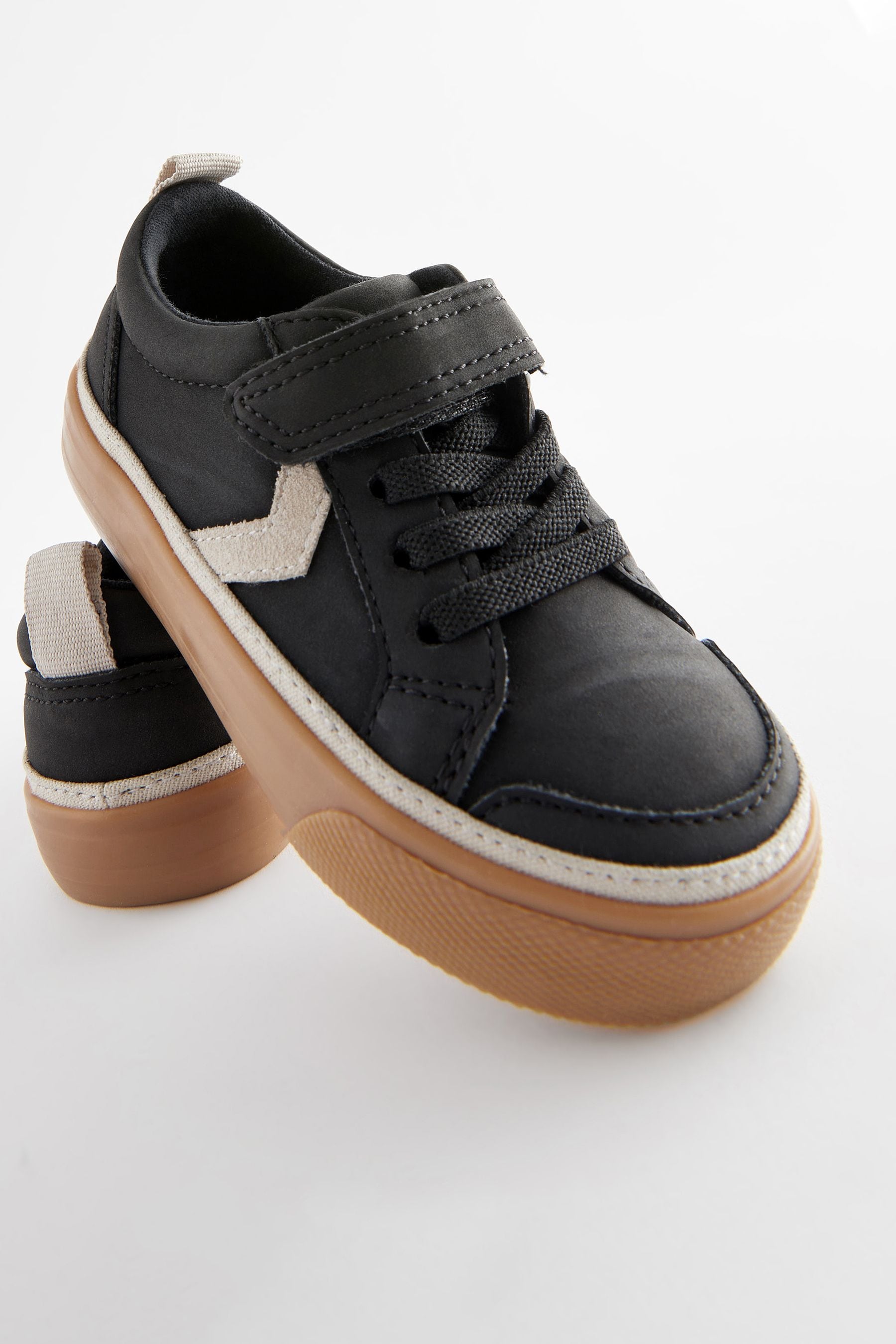 Black Standard Fit (F) Touch Fastening Chevron Trainers