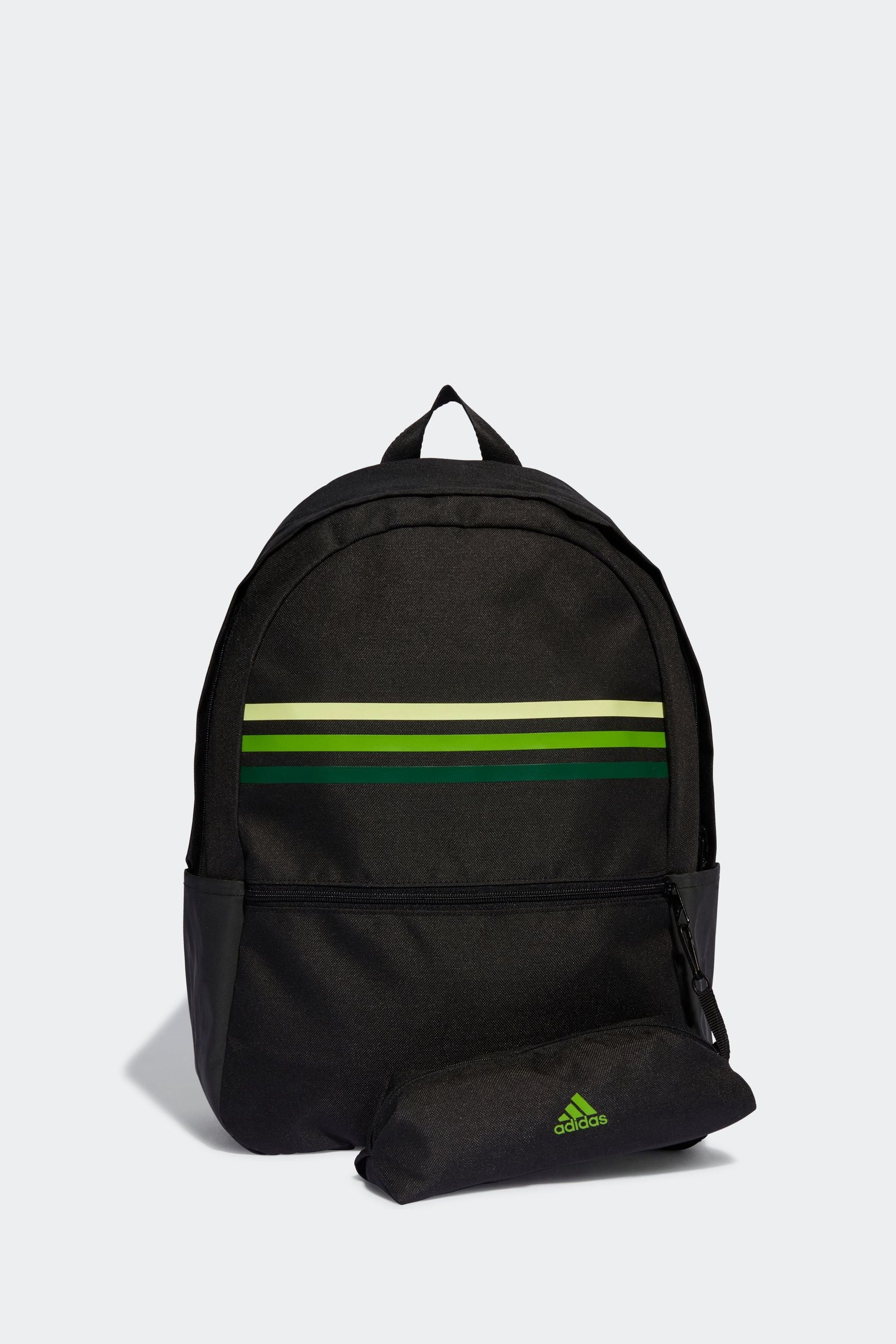 adidas Black/Green Classic 3-Stripe Backpack