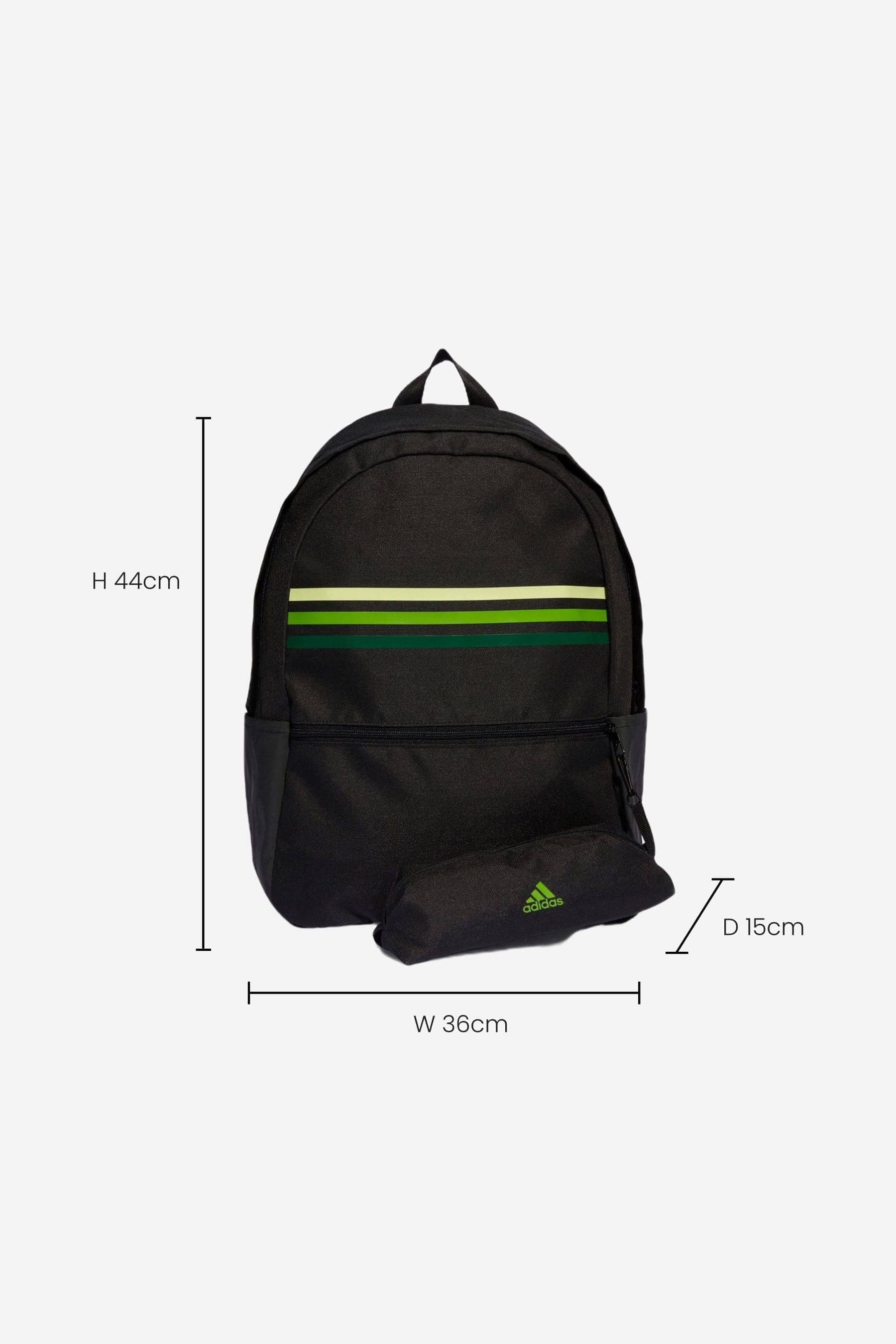 adidas Black/Green Classic 3-Stripe Backpack