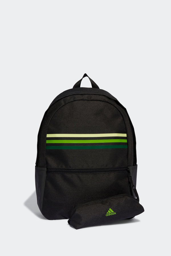 adidas Black/Green Classic Horizontal 3 Stripes Backpack