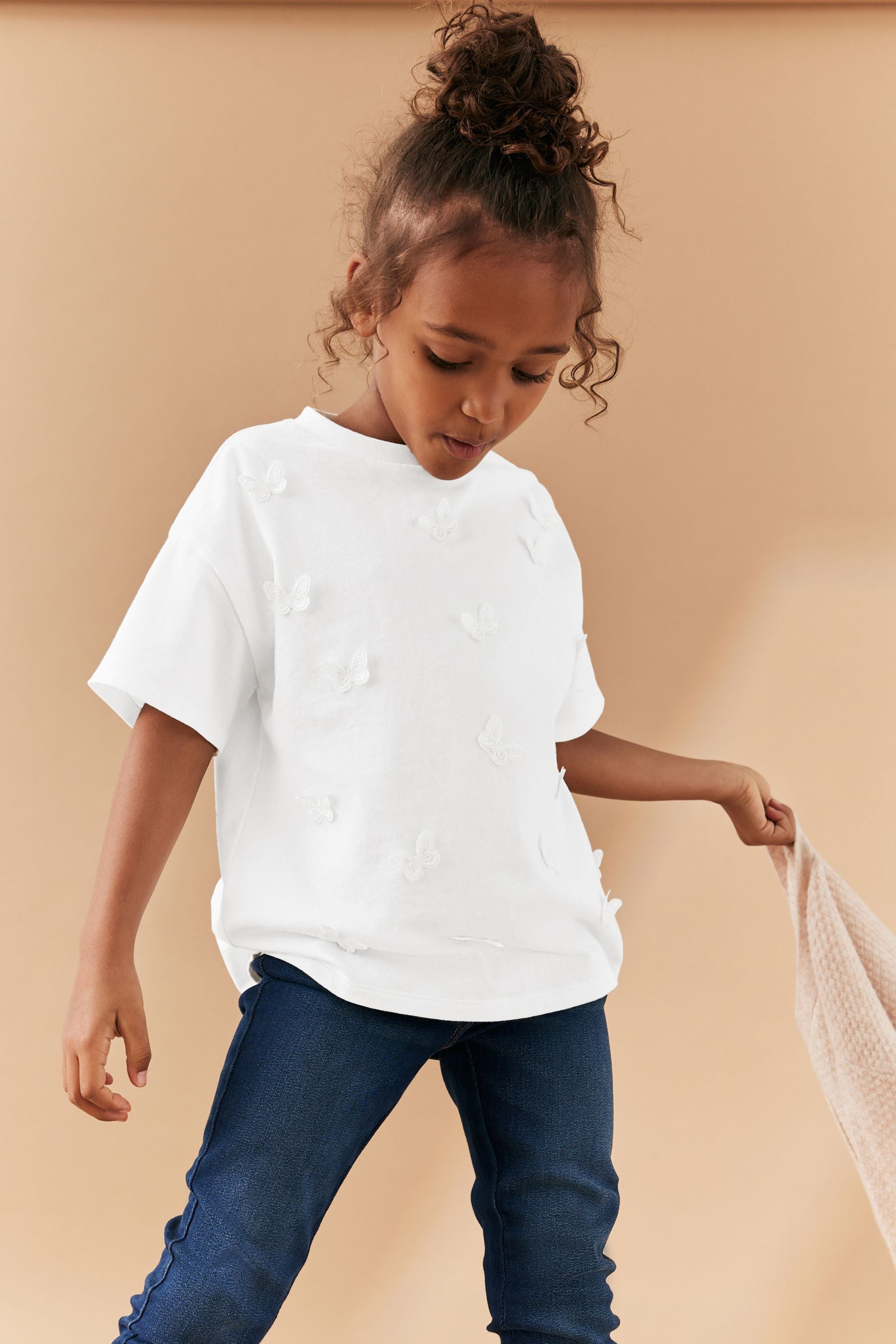 White 100% Cotton Crochet Butterfly T-Shirt (3-16yrs)