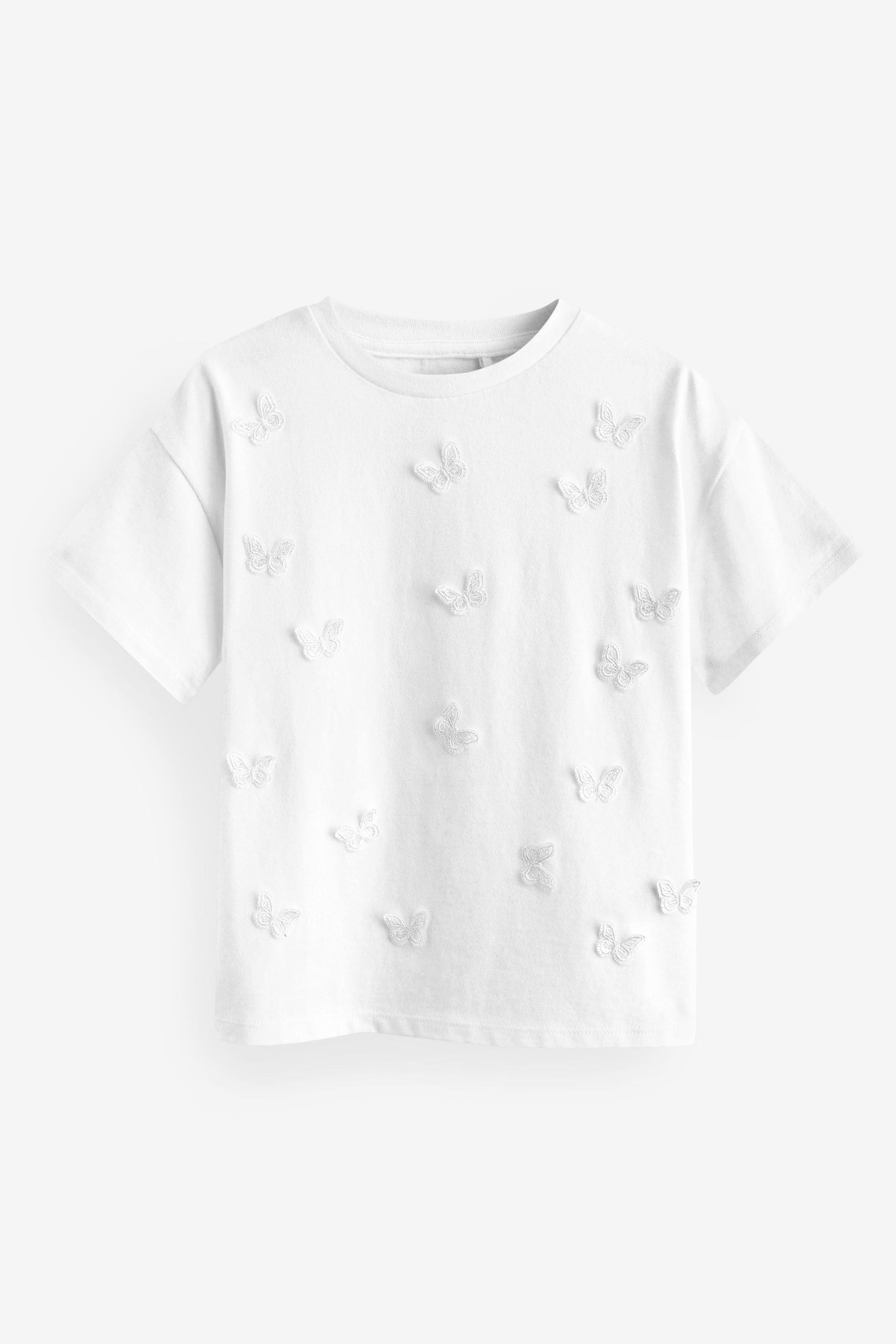 White 100% Cotton Crochet Butterfly T-Shirt (3-16yrs)