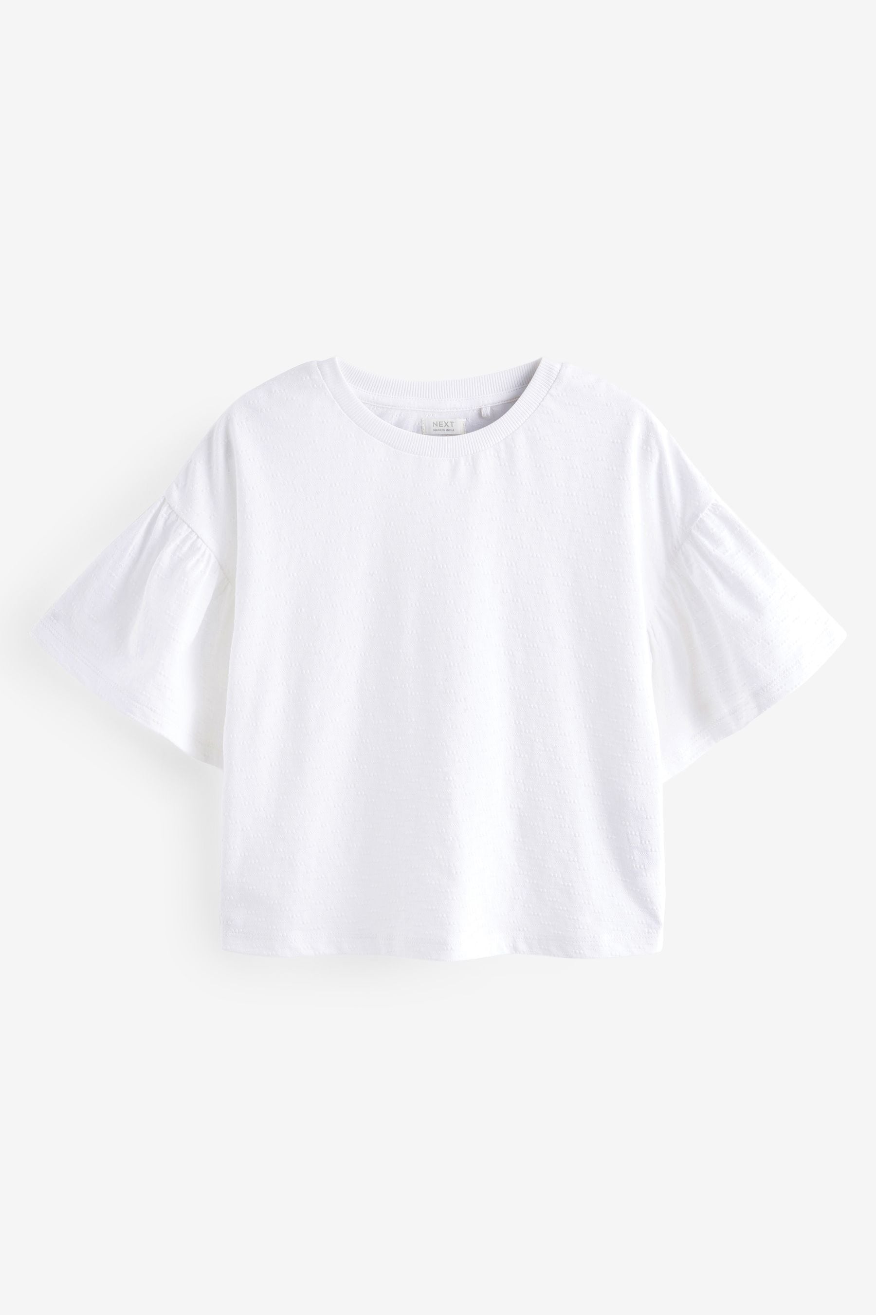 White Textured Frill Sleeve T-Shirt (3-16yrs)