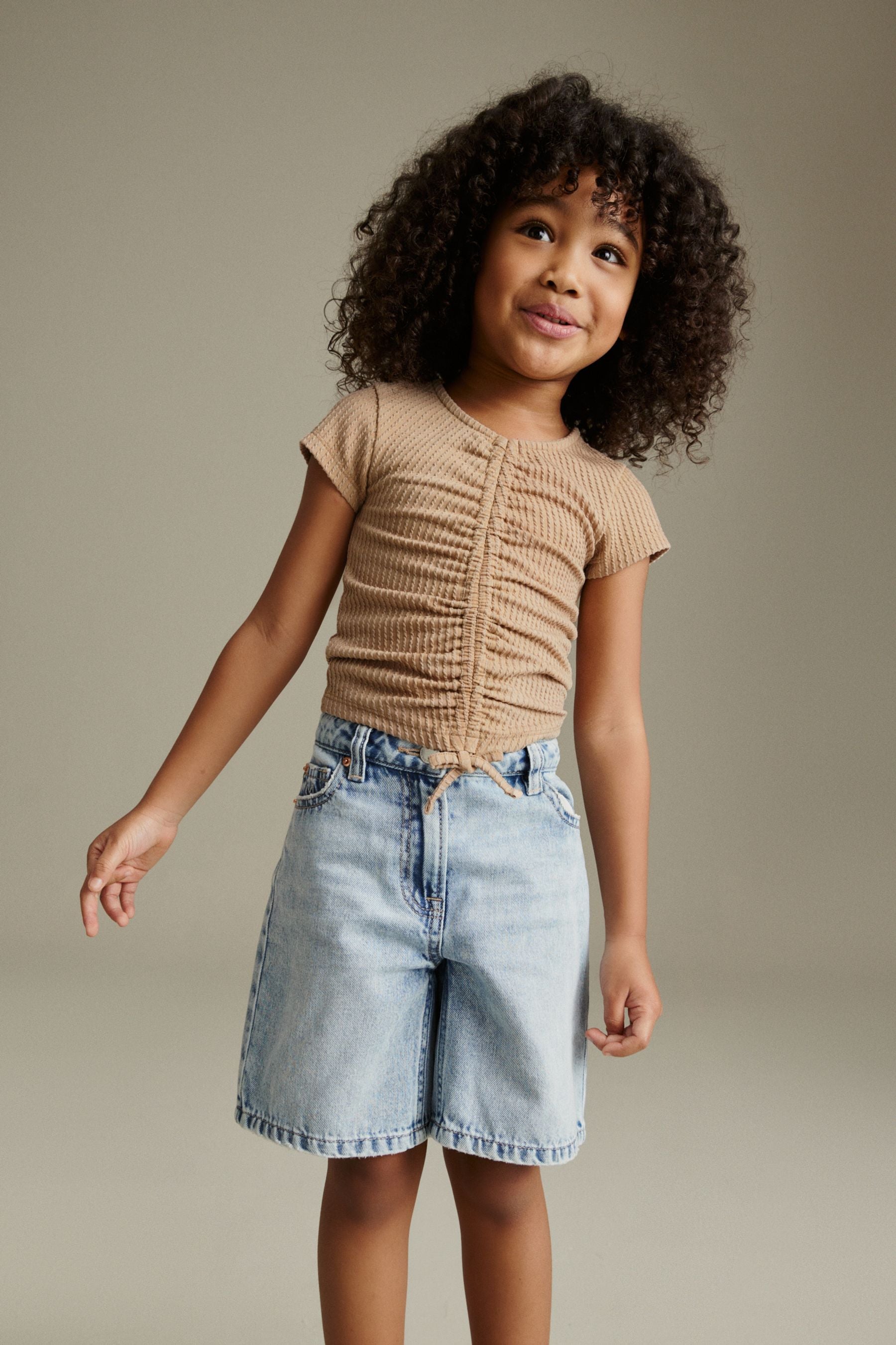 Neutral Textured Ruche Front T-Shirt (3-16yrs)