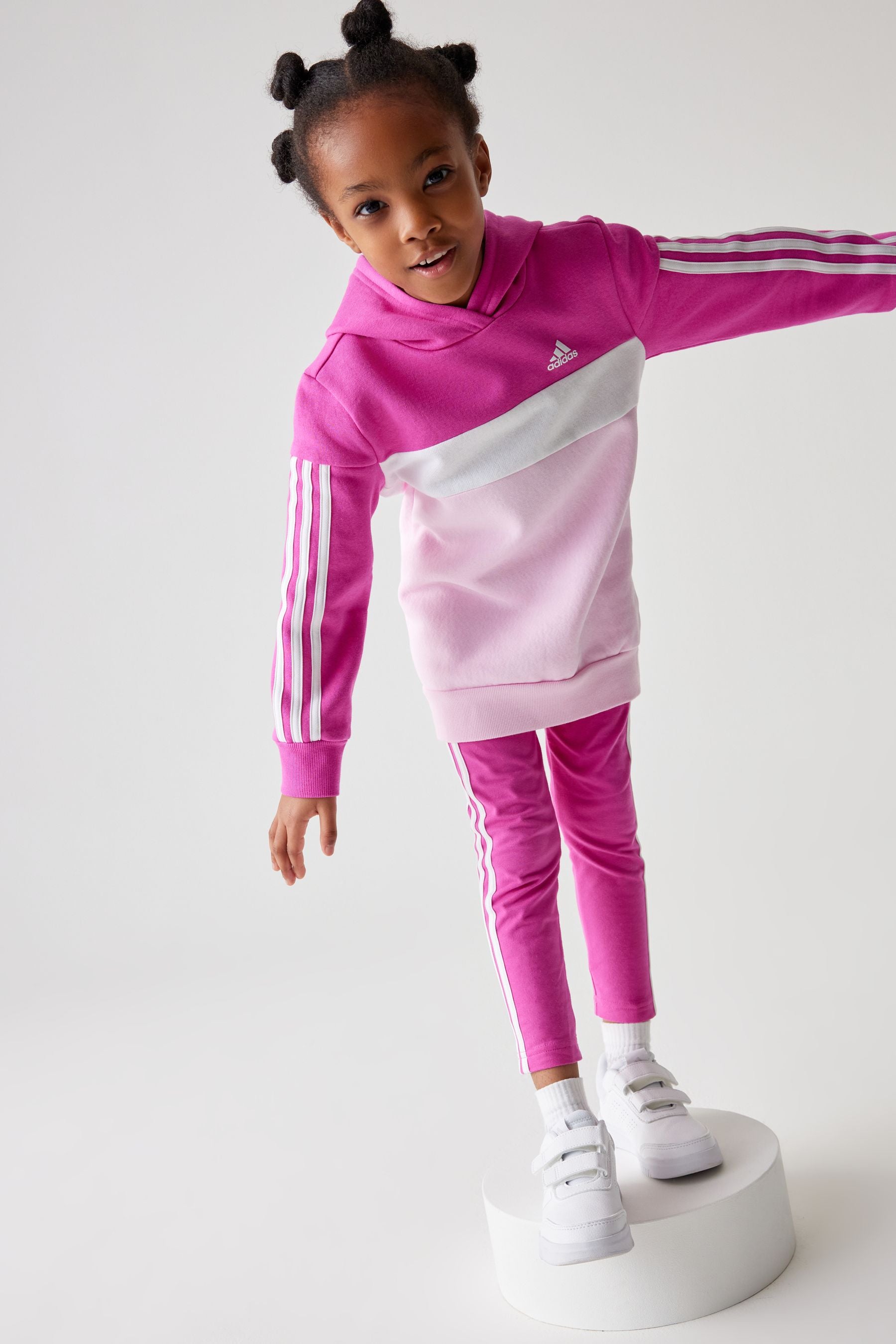 Pink adidas Kids Sportswear Tiberio 3-Stripes Colorblock Fleece Leggings Set