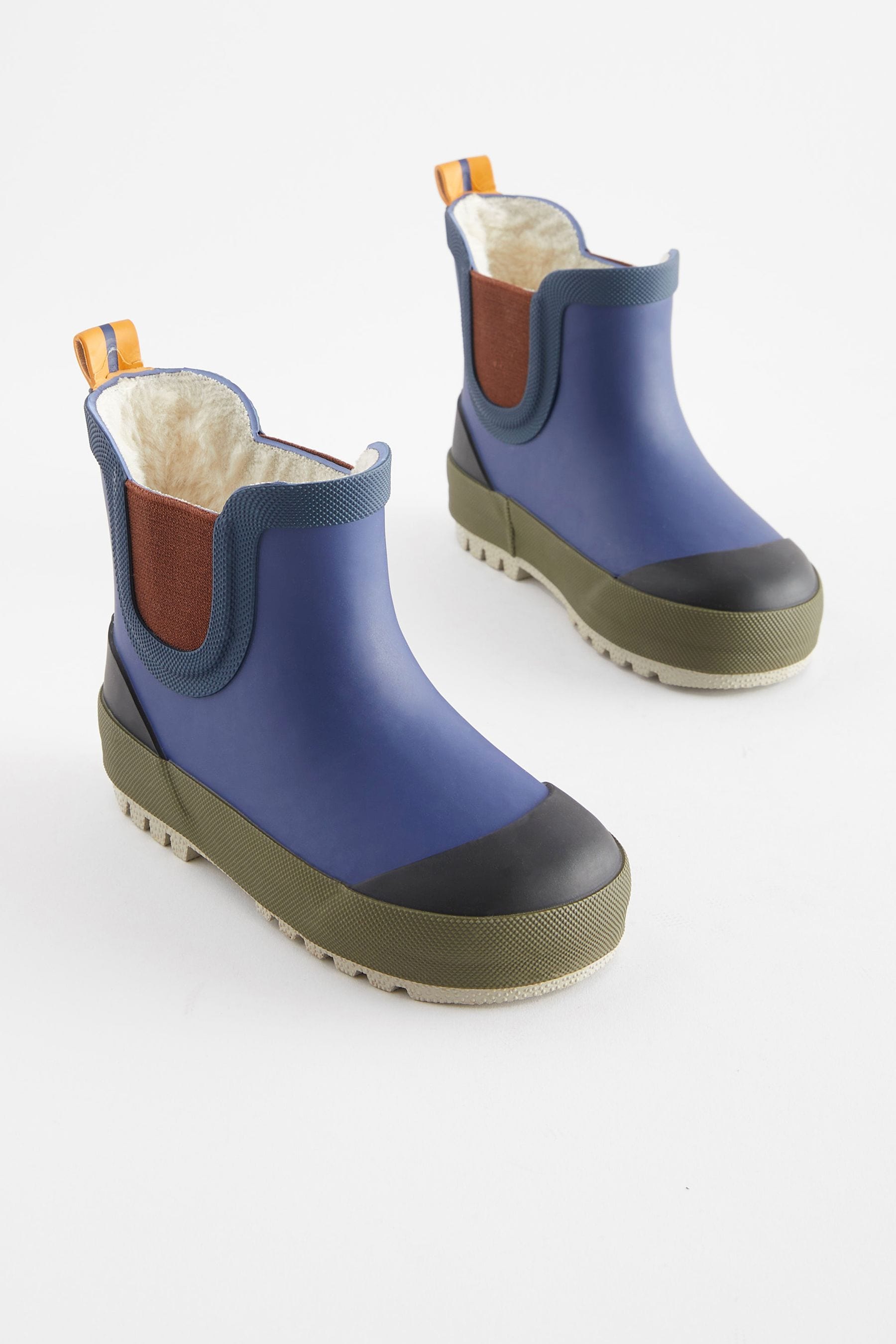 Navy Blue Colourblock Warm Lined Ankle Wellies