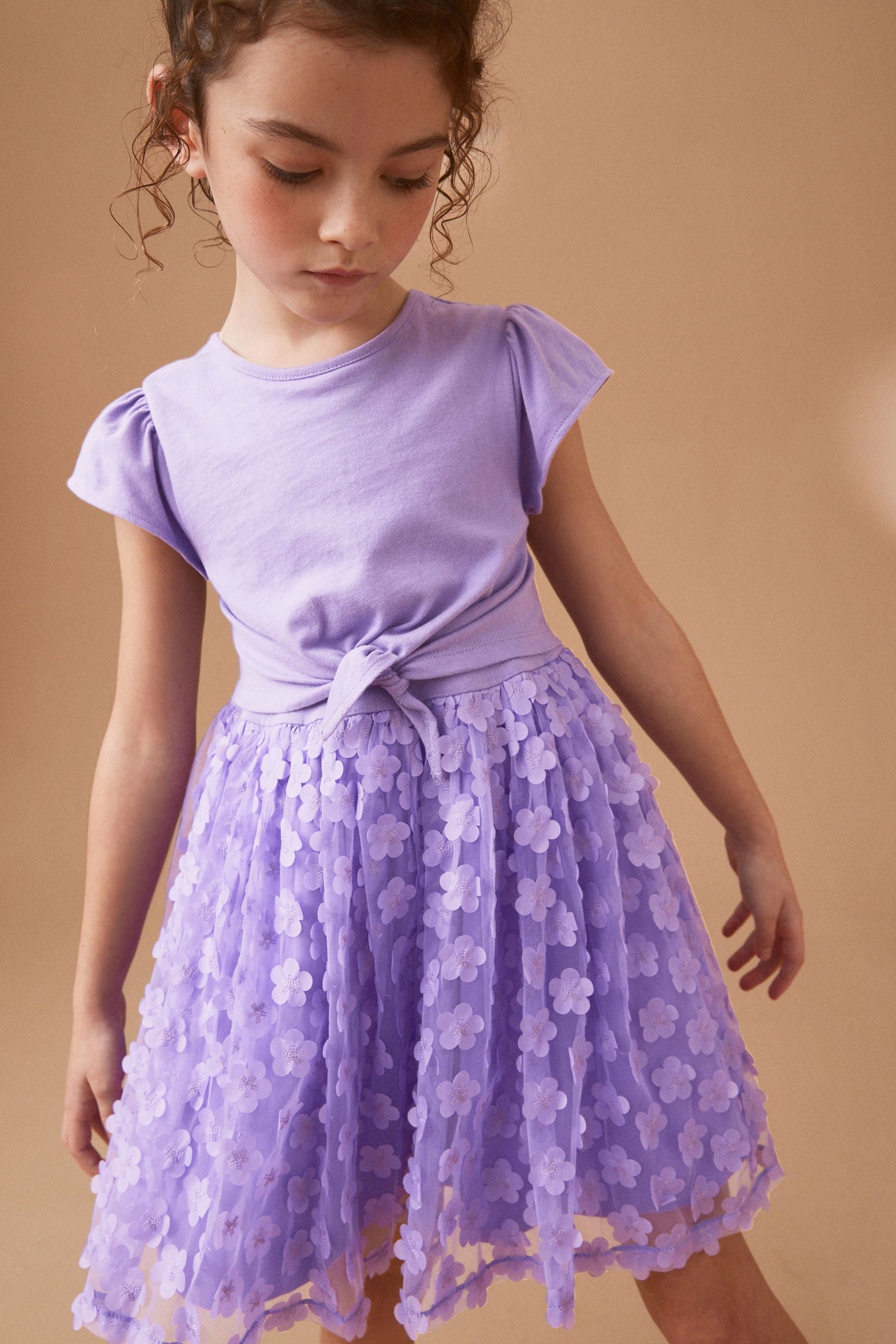 Lilac Purple 3D Floral Skirt Dress (3-12yrs)